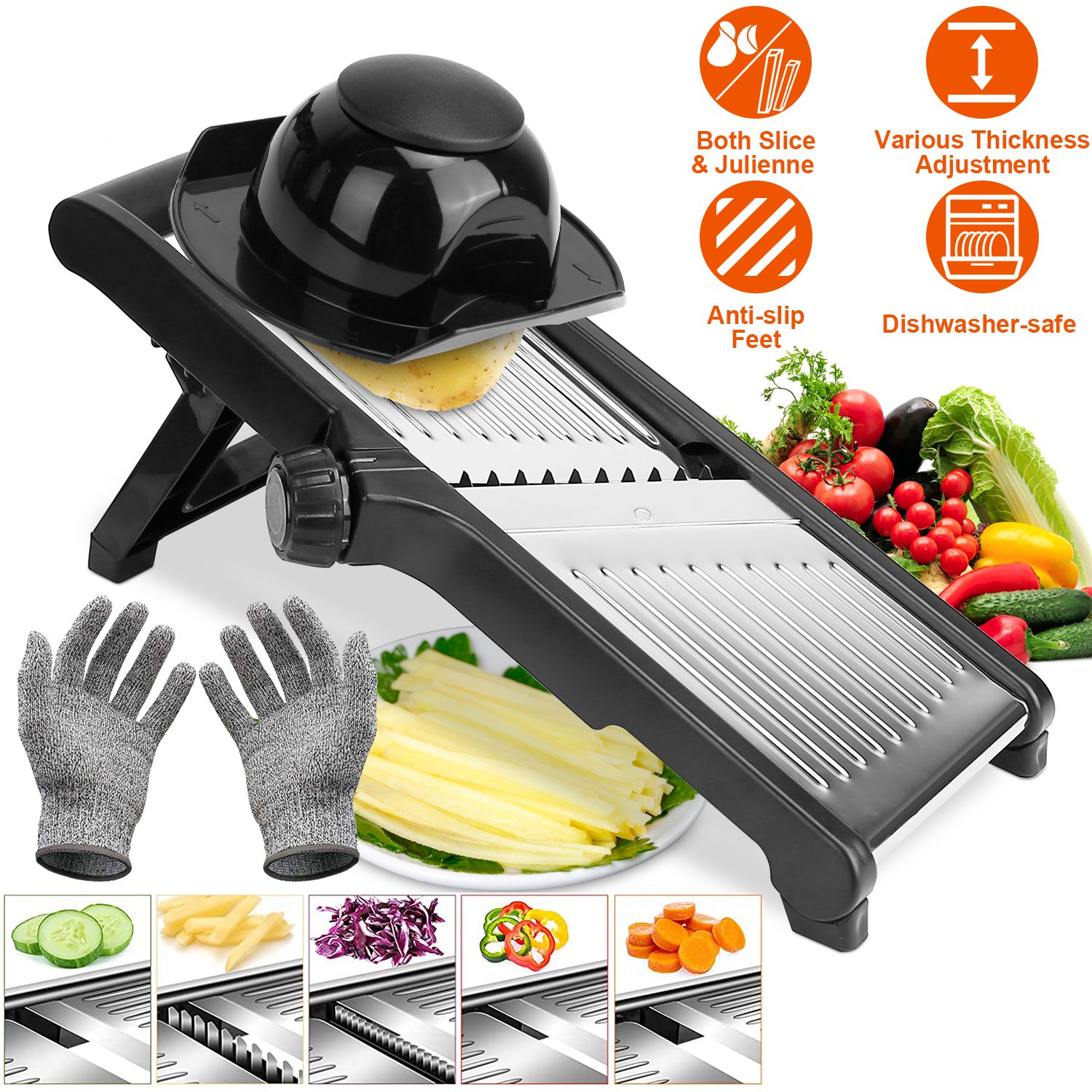 Mandoline Food Slicer – Stainless Steel Vegetable & Fruit Cutter with 5 Blades