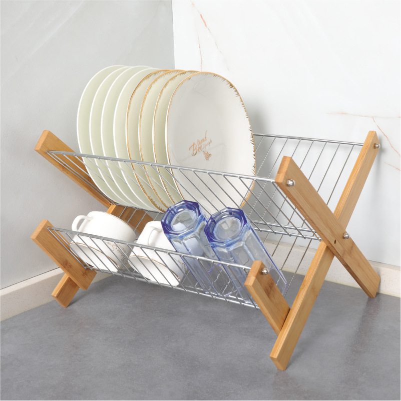 ORANGLES Bamboo Folding Dish Rack – Kitchen Draining Storage Organizer - high resolution display - exposing craftsmanship - Image 2 of 5 | built for everyone | Bamboo Folding Dish Rack – Kitchen Draining Storage Organizer for sale Georgia | Free Shipping ORANGLES