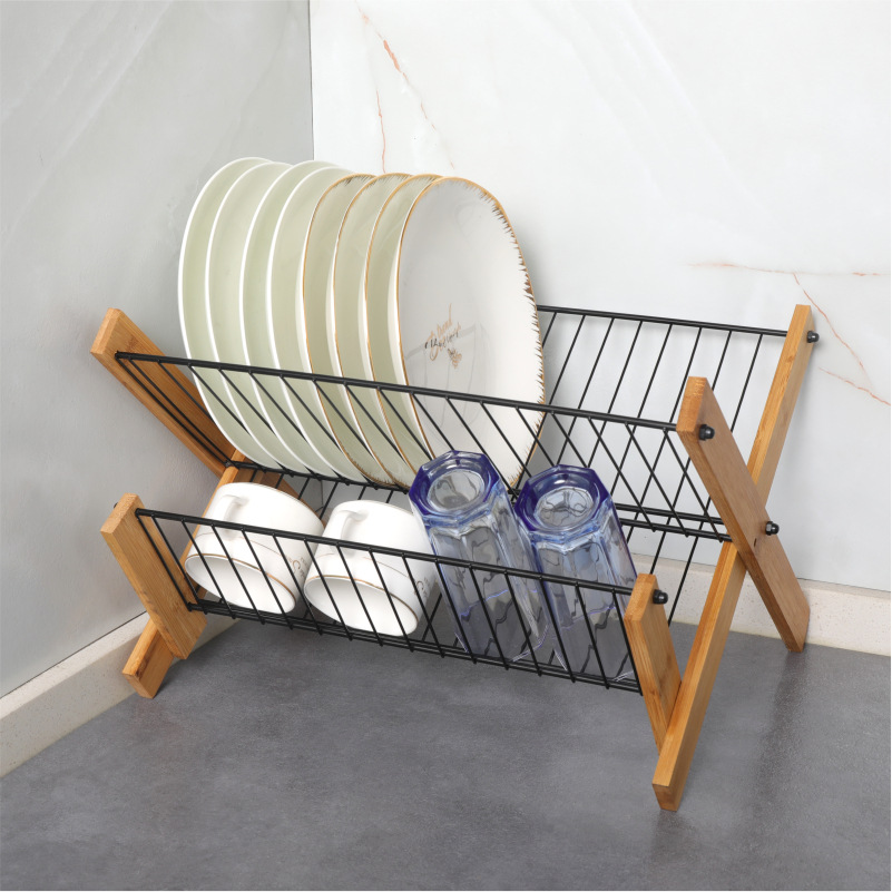 ORANGLES Bamboo Folding Dish Rack – Kitchen Draining Storage Organizer - angled perspective - presenting advantages - Image 4 of 5 | fits any environment | Purchase Bamboo Folding Dish Rack – Kitchen Draining Storage Organizer Michigan | Free Shipping ORANGLES