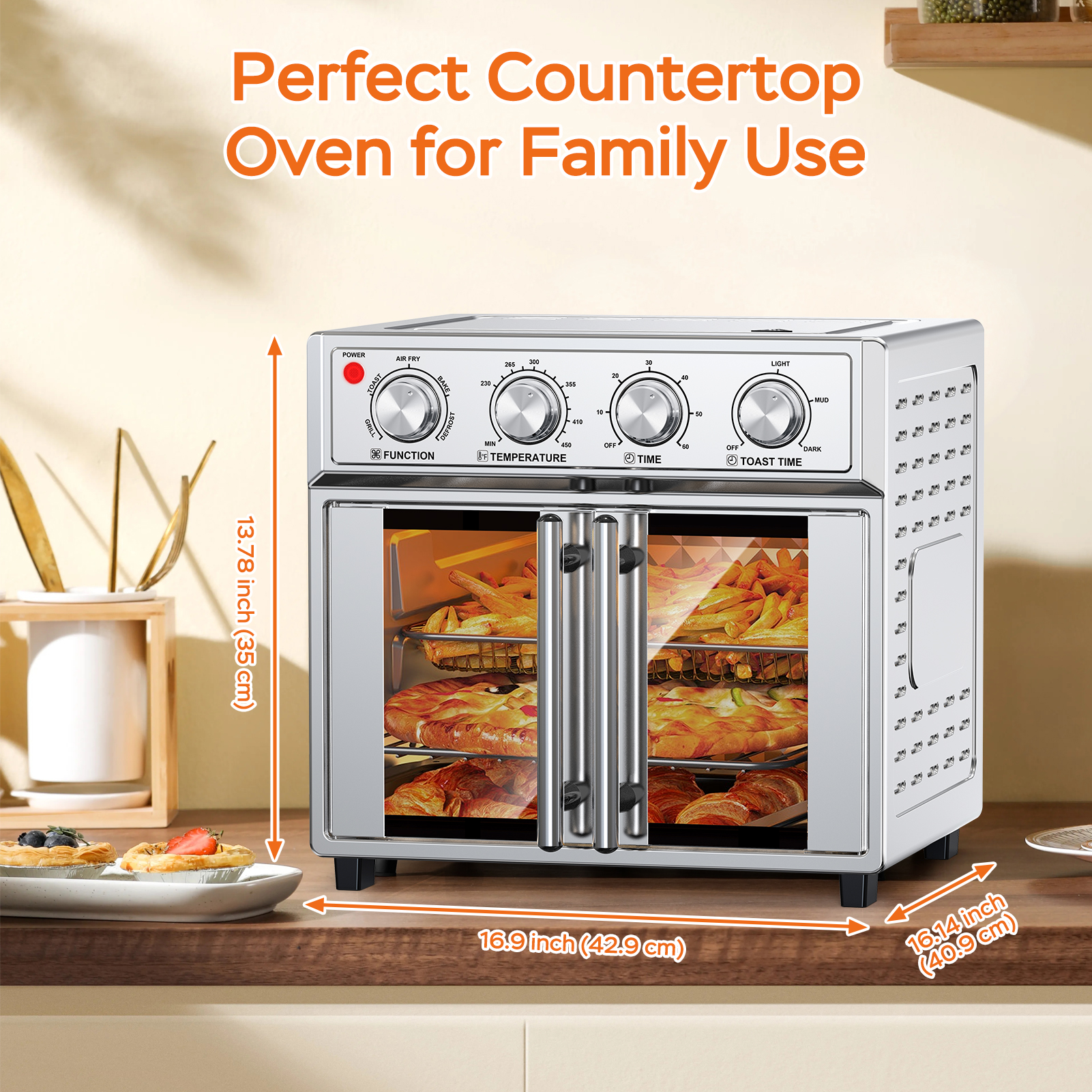 ORANGLES 29.5Qt French Door Convection Air Fryer Oven - angled perspective - presenting advantages - Image 4 of 6 | fits any environment | Purchase 29.5Qt French Door Convection Air Fryer Oven Michigan | Free Shipping ORANGLES