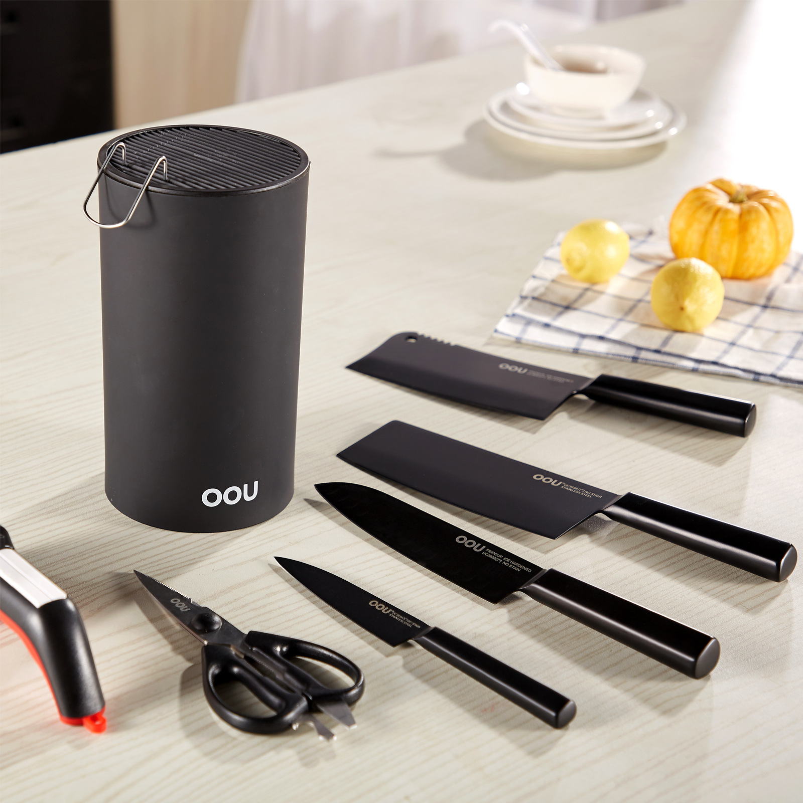 ORANGLES Black Blade Antibacterial Knife Set – 7 Pieces - detailed closeup view - illustrating benefits - Image 3 of 5 | created for all | Shop Black Blade Antibacterial Knife Set – 7 Pieces North Carolina | Free Shipping ORANGLES