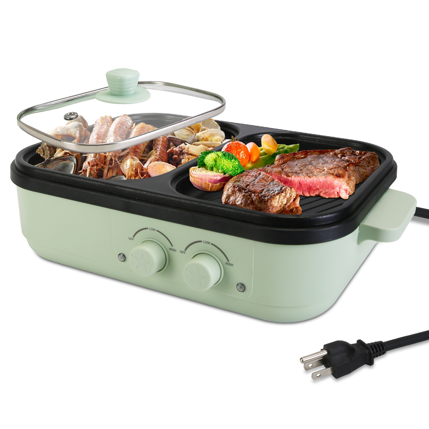 2‑in‑1 Electric Hot Pot & Grill Cooker