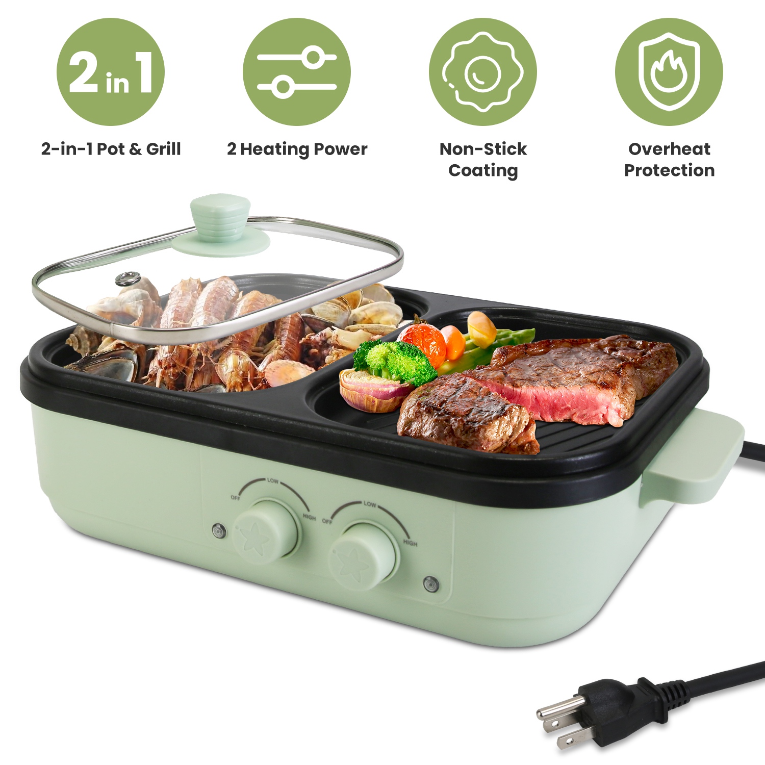 ORANGLES 2‑in‑1 Electric Hot Pot & Grill Cooker - high resolution display - exposing craftsmanship - Image 2 of 6 | built for everyone | 2‑in‑1 Electric Hot Pot & Grill Cooker for sale Georgia | Free Shipping ORANGLES