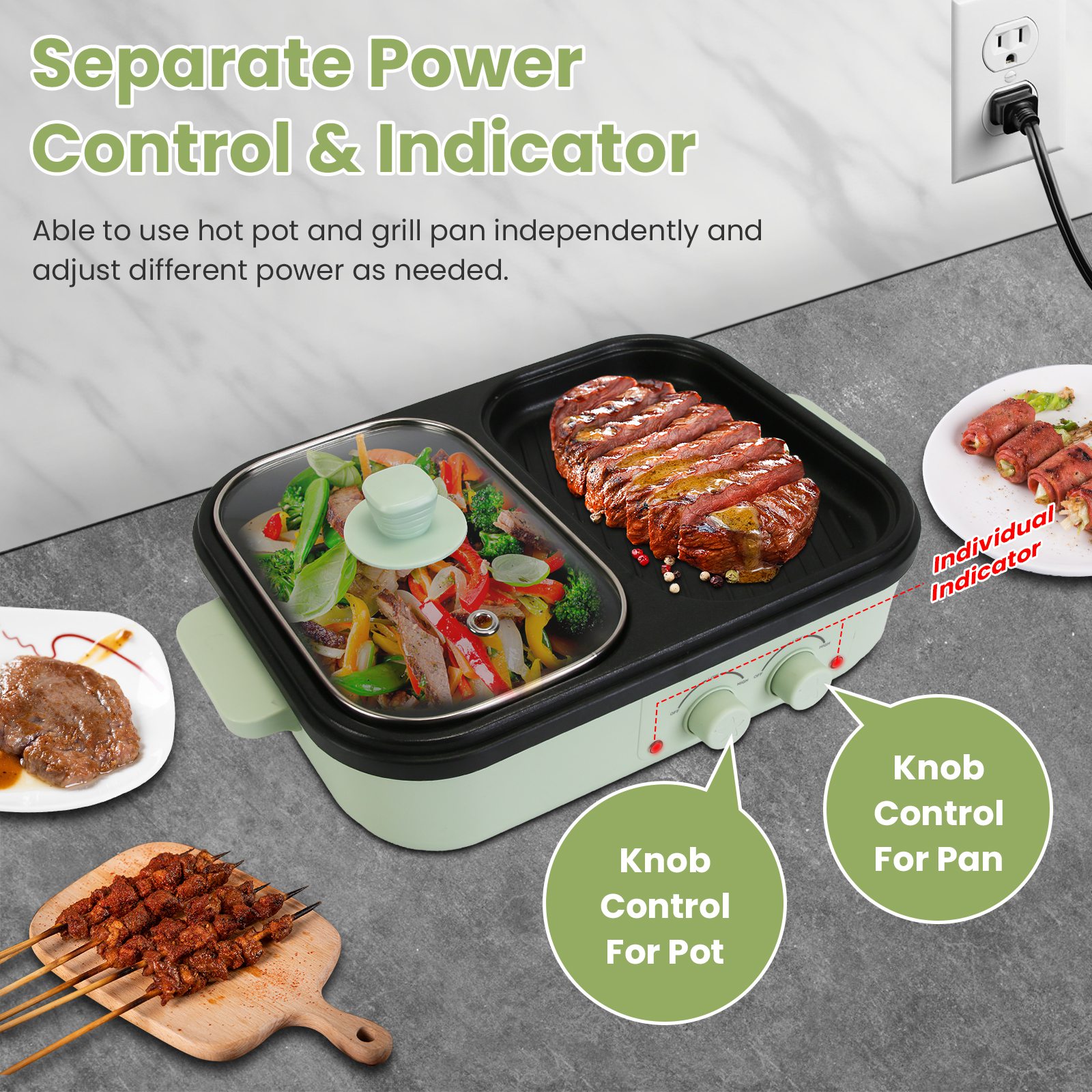 ORANGLES 2‑in‑1 Electric Hot Pot & Grill Cooker - detailed closeup view - illustrating benefits - Image 3 of 6 | created for all | Shop 2‑in‑1 Electric Hot Pot & Grill Cooker North Carolina | Free Shipping ORANGLES