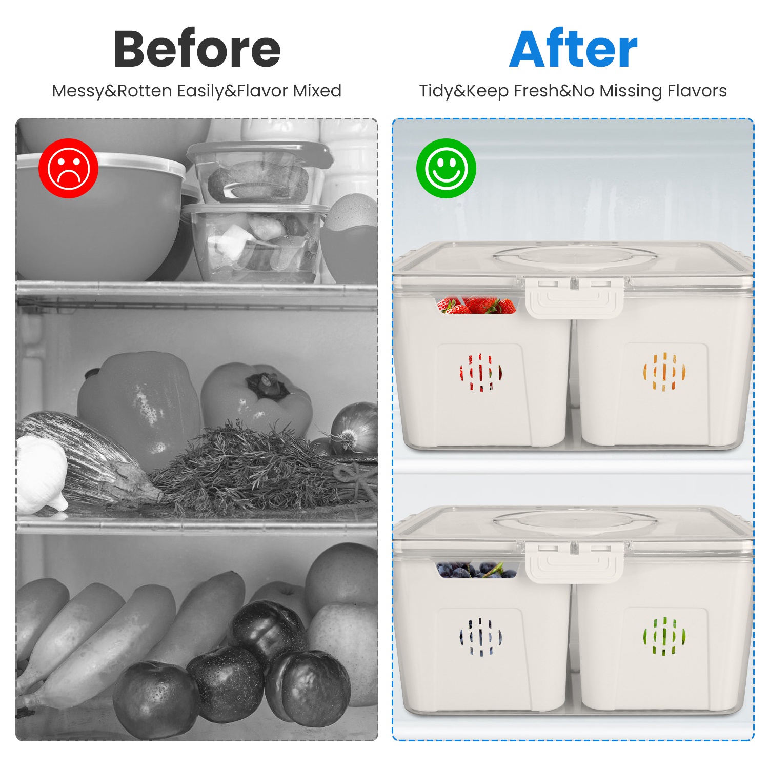ORANGLES 2Pack Airtight Fruit Storage Containers – 4 Compartments - full product showcase - displaying specifications - Image 5 of 5 | adapts to any space | 2Pack Airtight Fruit Storage Containers – 4 Compartments deal New Jersey | Free Shipping ORANGLES
