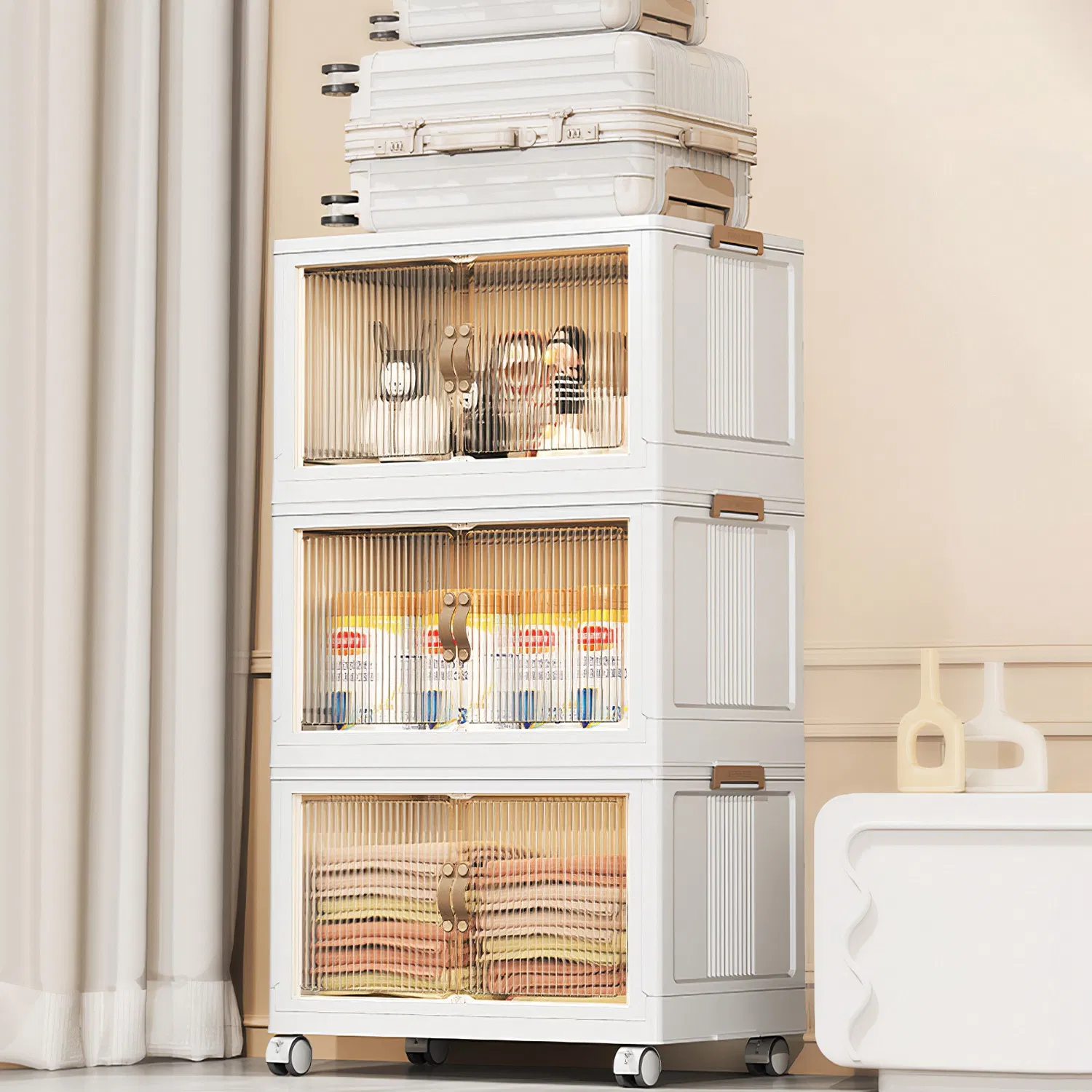 ORANGLES 3Pc Foldable Storage Bins – Magnetic Door - detailed closeup view - illustrating benefits - Image 3 of 5 | created for all | Shop 3Pc Foldable Storage Bins – Magnetic Door North Carolina | Free Shipping ORANGLES