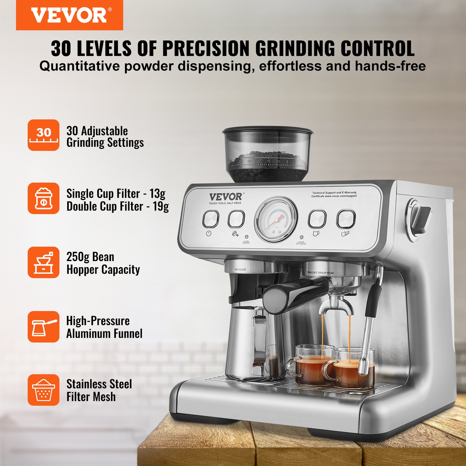 ORANGLES Automatic Espresso Machine With Grinder 15 Bar Semi Automatic - high resolution display - Image 2 of 4 | perfect for office | California | Free Shipping ORANGLES