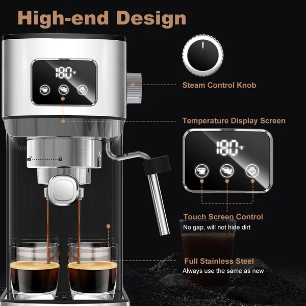 ORANGLES Geek Chef Espresso Machine – Compact Stainless Steel - high resolution display - exposing craftsmanship - Image 2 of 3 | built for everyone | Geek Chef Espresso Machine – Compact Stainless Steel for sale Georgia | Free Shipping ORANGLES