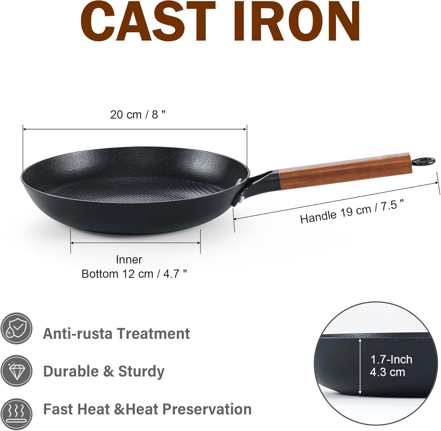 ORANGLES 3‑Piece Cast Iron Skillet Set – Pre‑Seasoned Nonstick - high resolution display - exposing craftsmanship - Image 2 of 6 | built for everyone | 3‑Piece Cast Iron Skillet Set – Pre‑Seasoned Nonstick for sale Georgia | Free Shipping ORANGLES