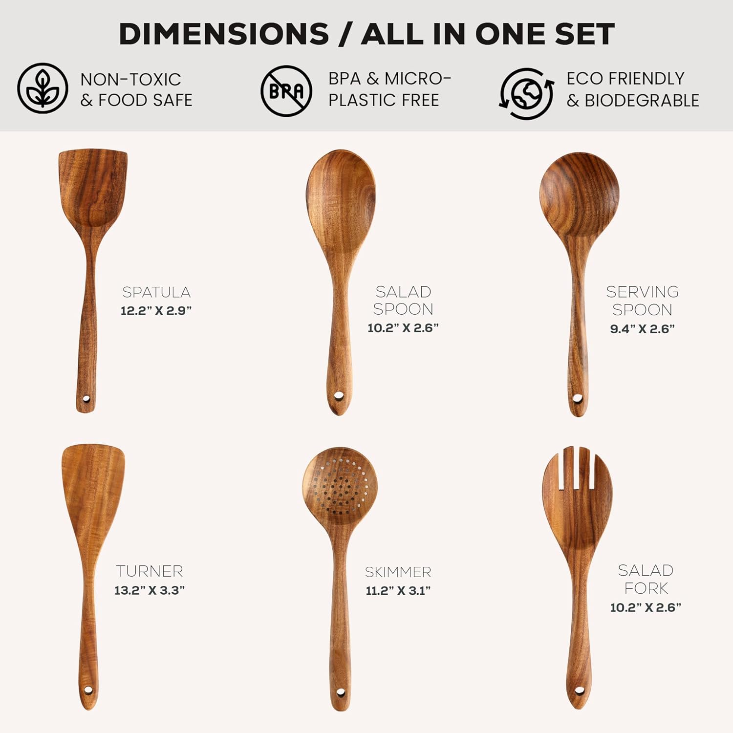 ORANGLES 6‑Piece Wooden Spoon Set – Teak Heat‑Resistant Kitchenware - high resolution display - exposing craftsmanship - Image 2 of 4 | built for everyone | 6‑Piece Wooden Spoon Set – Teak Heat‑Resistant Kitchenware for sale Georgia | Free Shipping ORANGLES