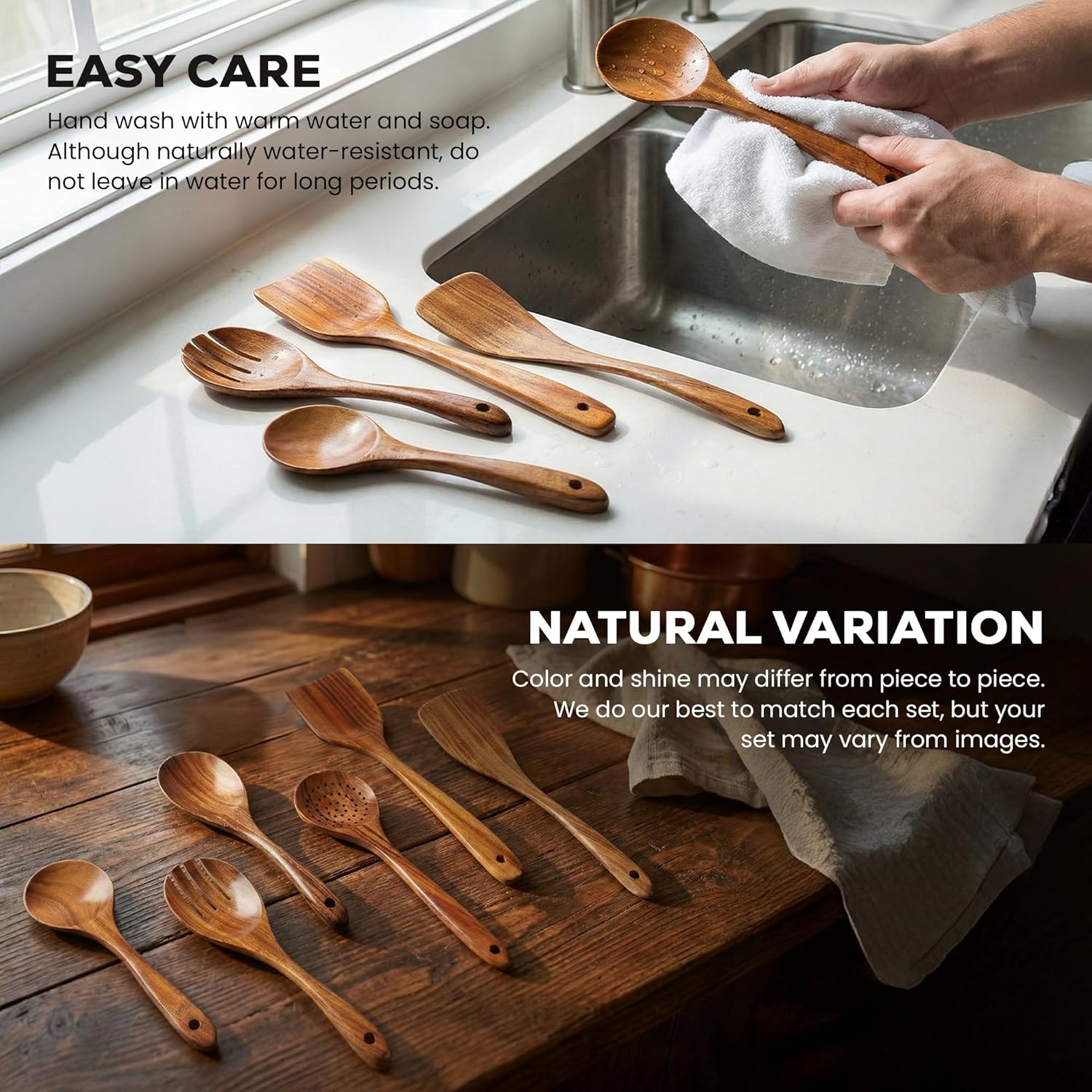 ORANGLES 6‑Piece Wooden Spoon Set – Teak Heat‑Resistant Kitchenware - detailed closeup view - illustrating benefits - Image 3 of 4 | created for all | Shop 6‑Piece Wooden Spoon Set – Teak Heat‑Resistant Kitchenware North Carolina | Free Shipping ORANGLES