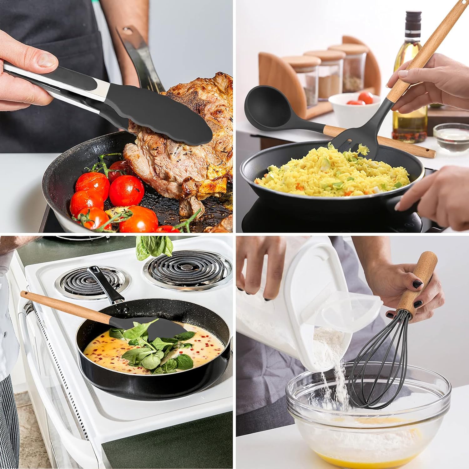 ORANGLES 12‑Piece Silicone Utensil Set – Gray Wooden Handle - elegant presentation - exhibiting components - Image 6 of 6 | ideal for home | Discount on 12‑Piece Silicone Utensil Set – Gray Wooden Handle Virginia | Free Shipping ORANGLES