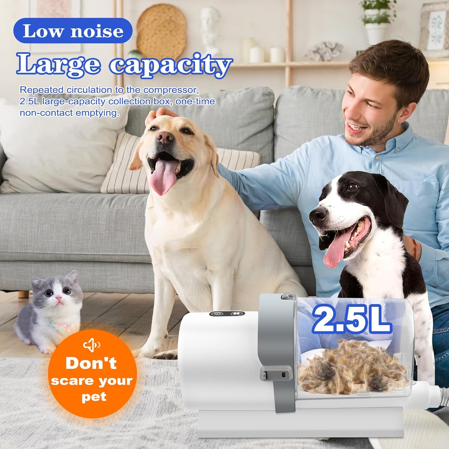 ORANGLES Professional Dog Grooming Clippers – Low Noise & Suction - detailed closeup view - illustrating benefits - Image 3 of 6 | created for all | Shop Professional Dog Grooming Clippers – Low Noise & Suction North Carolina | Free Shipping ORANGLES