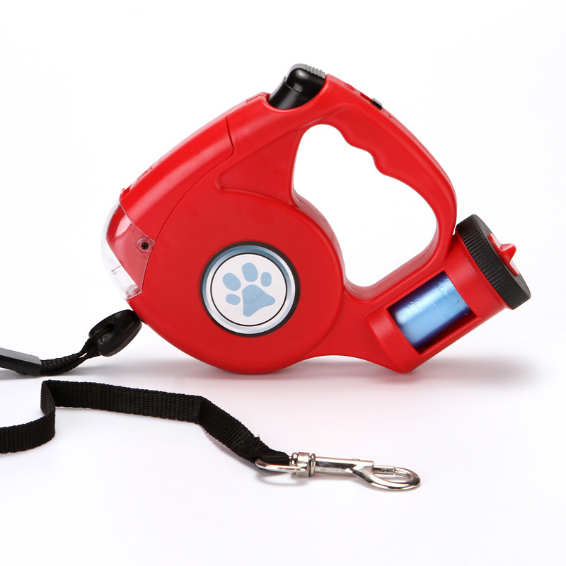 Retractable Dog Leash With Flashlight And Bag Storage