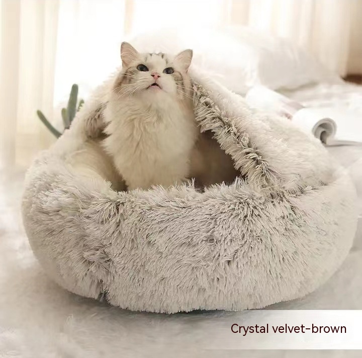 ORANGLES 2 In 1 Dog And Cat Round Plush Winter Bed - full product showcase - displaying specifications - Image 5 of 6 | adapts to any space | 2 In 1 Dog And Cat Round Plush Winter Bed deal New Jersey | Free Shipping ORANGLES