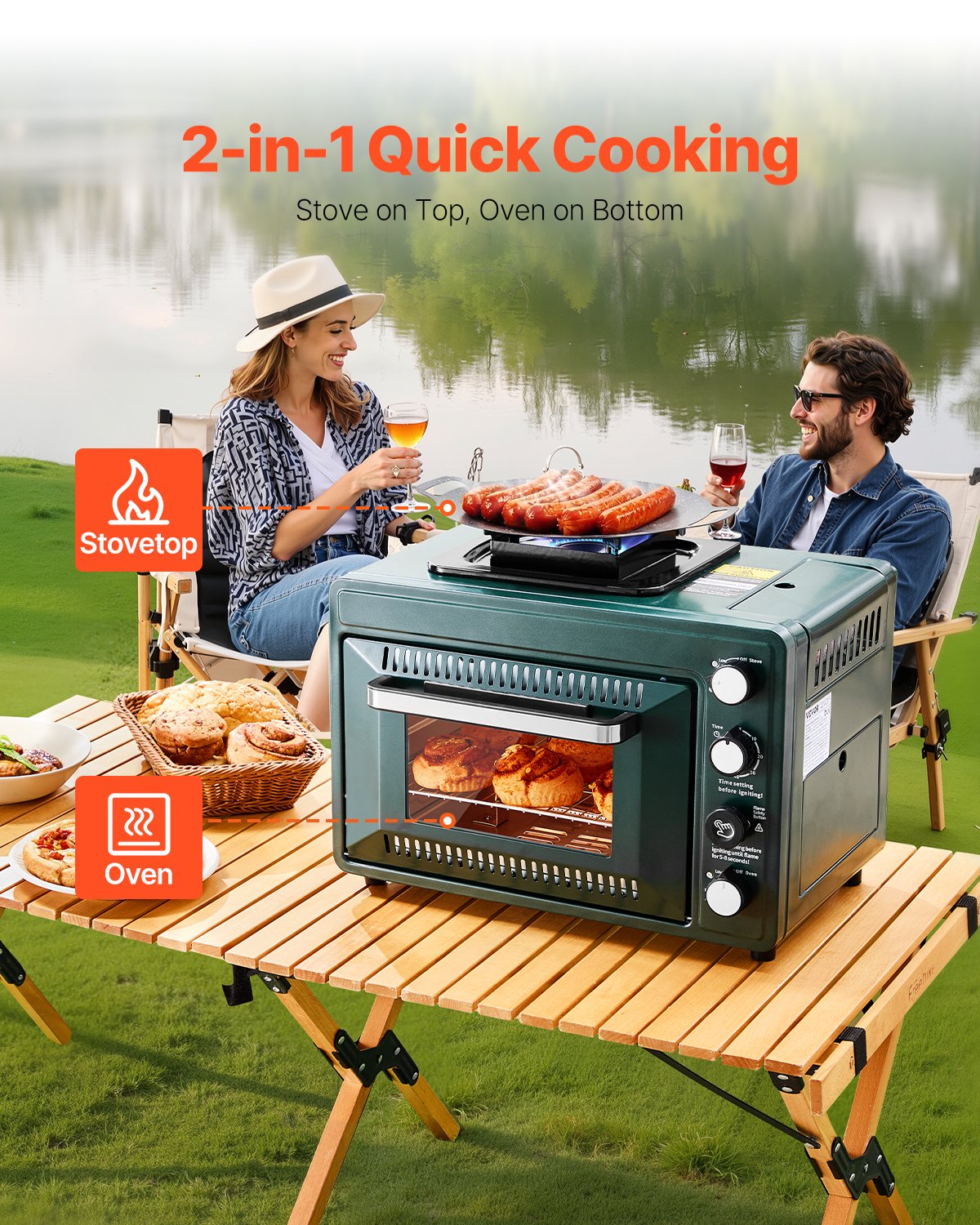 ORANGLES Outdoor Camping Oven 2 in 1 Portable Gas Stove Combo - high resolution display - exposing craftsmanship - Image 2 of 4 | built for everyone | Outdoor Camping Oven 2 in 1 Portable Gas Stove Combo for sale Georgia | Free Shipping ORANGLES