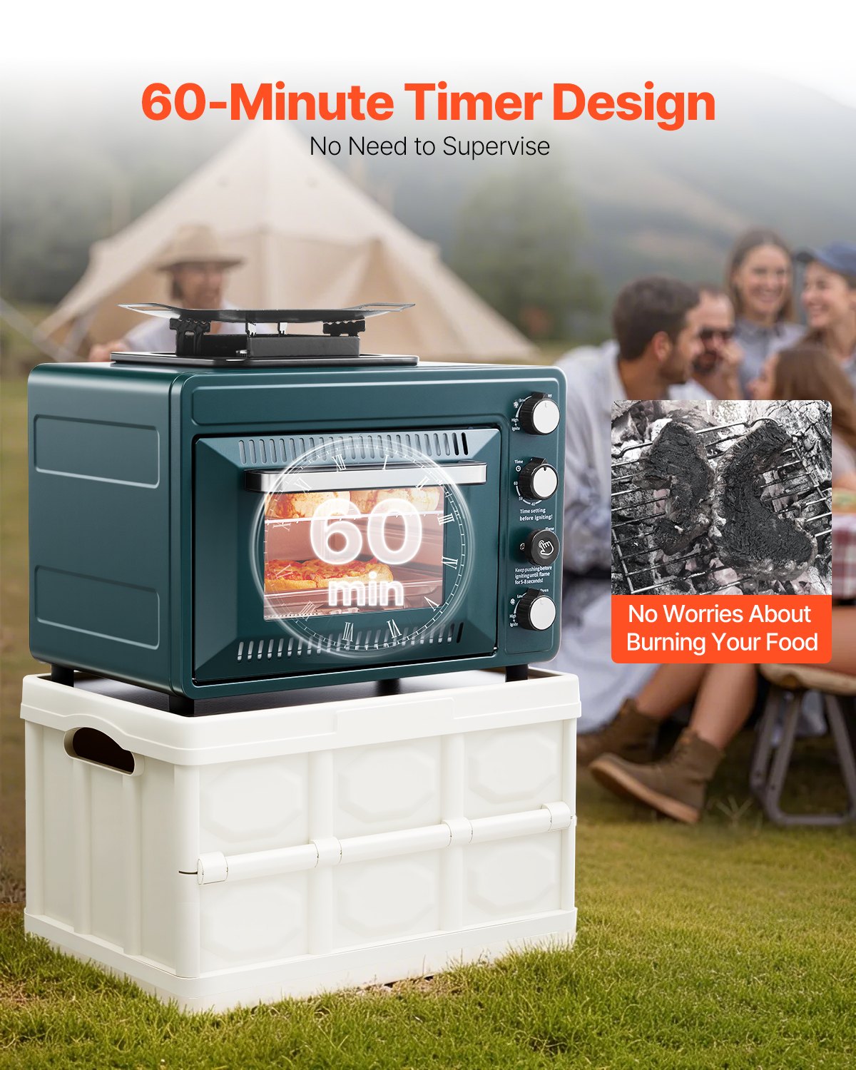 ORANGLES Outdoor Camping Oven 2 in 1 Portable Gas Stove Combo - angled perspective - presenting advantages - Image 4 of 4 | fits any environment | Purchase Outdoor Camping Oven 2 in 1 Portable Gas Stove Combo Michigan | Free Shipping ORANGLES