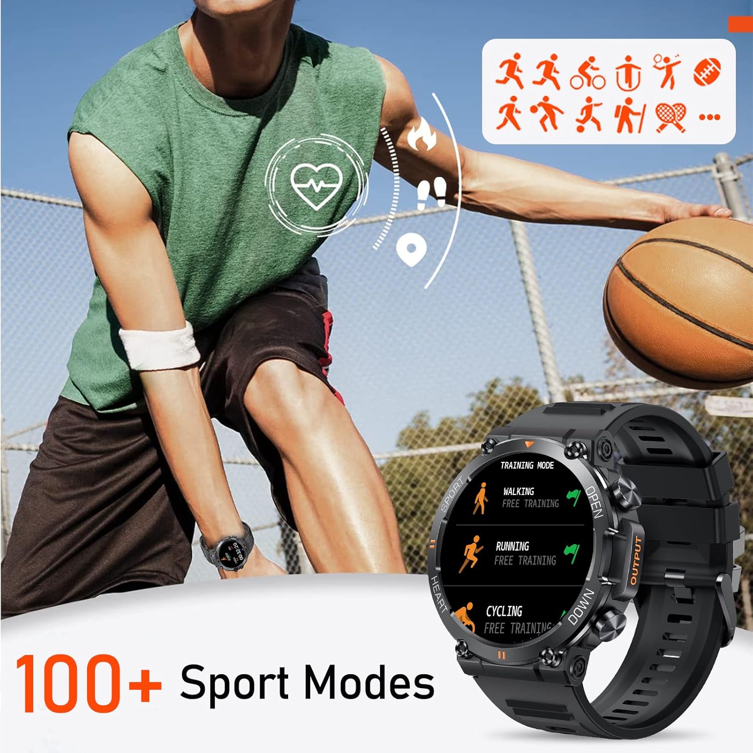 ORANGLES SENBONO Men Smart Watch Round Big Screen Wireless Call Fitness Tracker - detailed closeup view - illustrating benefits - Image 3 of 6 | created for all | Shop SENBONO Men Smart Watch Round Big Screen Wireless Call Fitness Tracker North Carolina | Free Shipping ORANGLES