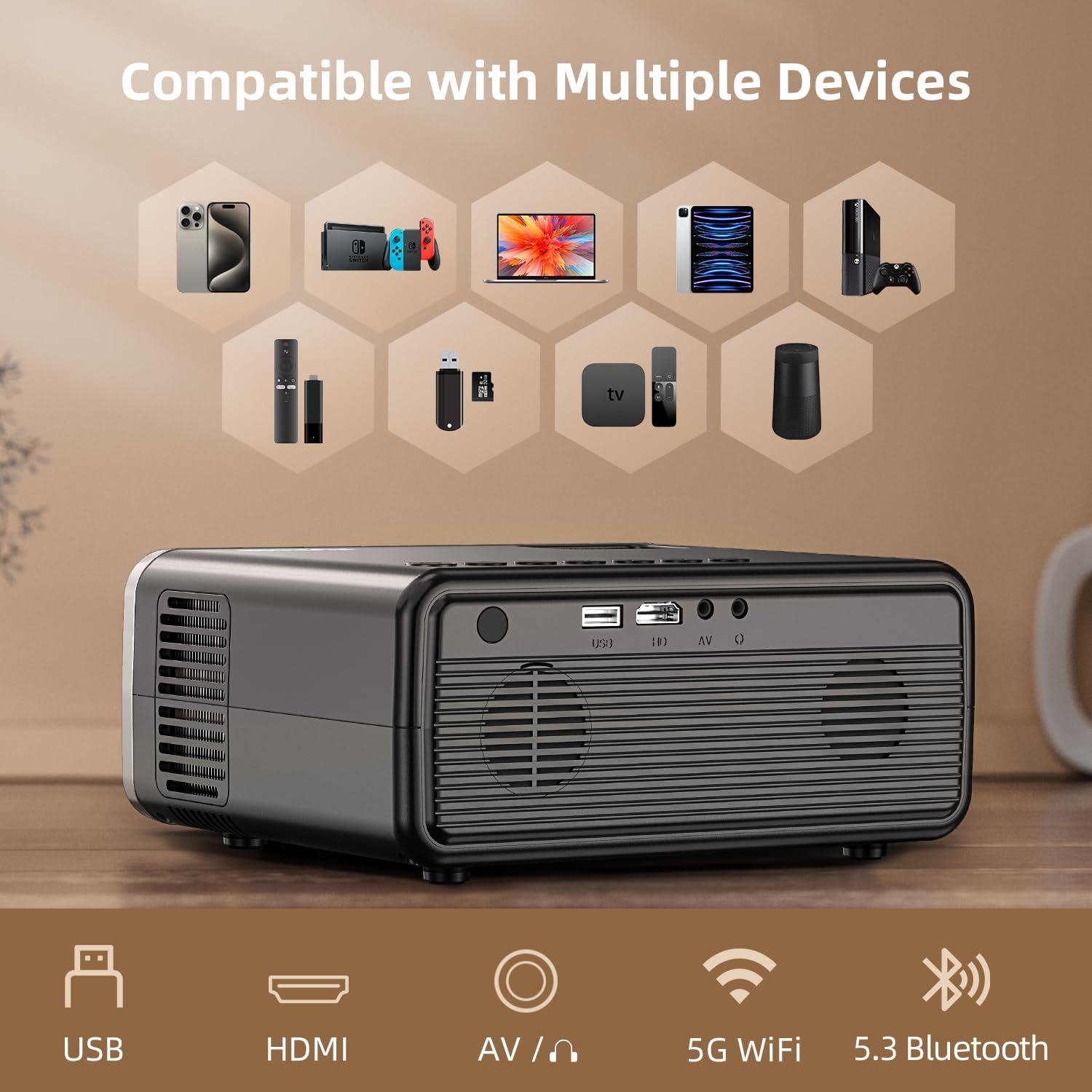 ORANGLES WiFi Bluetooth 5G Portable Projector With 4K Support - elegant presentation - exhibiting components - Image 6 of 6 | ideal for home | Discount on WiFi Bluetooth 5G Portable Projector With 4K Support Virginia | Free Shipping ORANGLES
