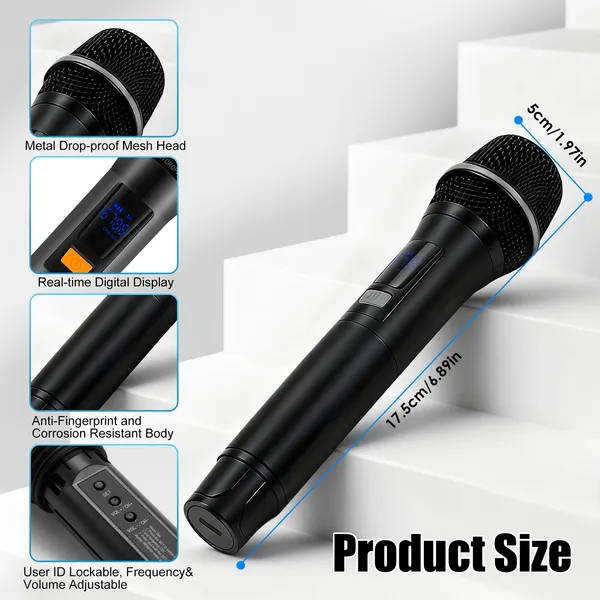 ORANGLES Wireless Handheld Microphone UHF Rechargeable Metal Long Range - detailed closeup view - Image 3 of 6 | great for travel | Texas | Free Shipping ORANGLES