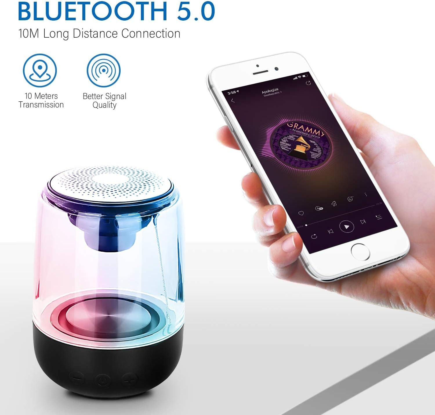 ORANGLES Portable Bluetooth Speaker With Powerful Bass And LED Light - detailed closeup view - illustrating benefits - Image 3 of 6 | created for all | Shop Portable Bluetooth Speaker With Powerful Bass And LED Light North Carolina | Free Shipping ORANGLES