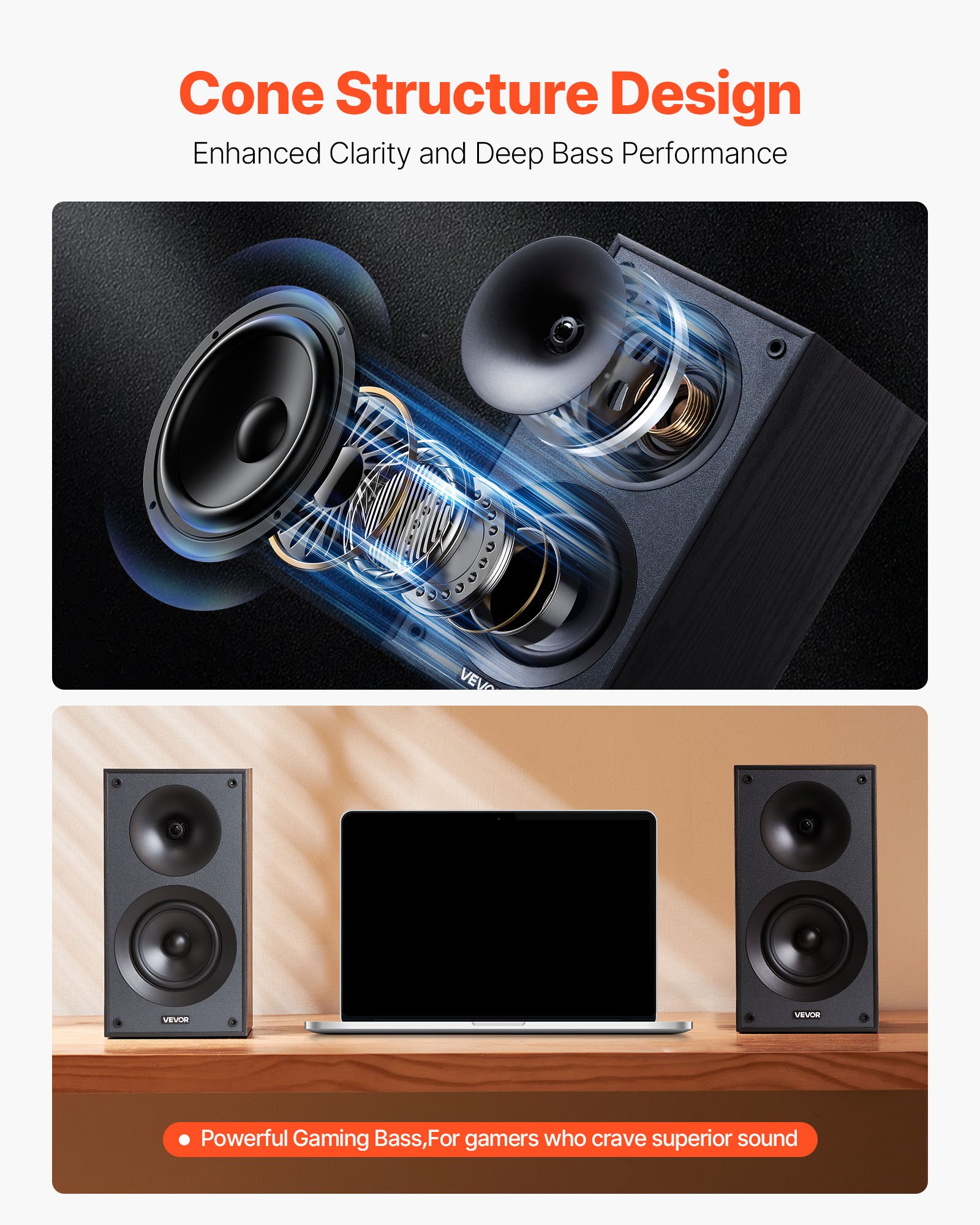 ORANGLES Passive Bookshelf Stereo Home Audio Speakers - detailed closeup view - illustrating benefits - Image 3 of 4 | created for all | Shop Passive Bookshelf Stereo Home Audio Speakers North Carolina | Free Shipping ORANGLES