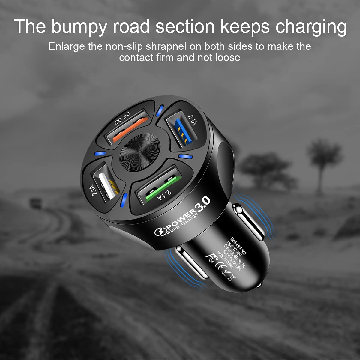 ORANGLES Fast Car Charger One‑for‑Four Mobile Phone Charging Adapter - angled perspective - Image 4 of 6 | excellent for daily use | New York | Free Shipping ORANGLES