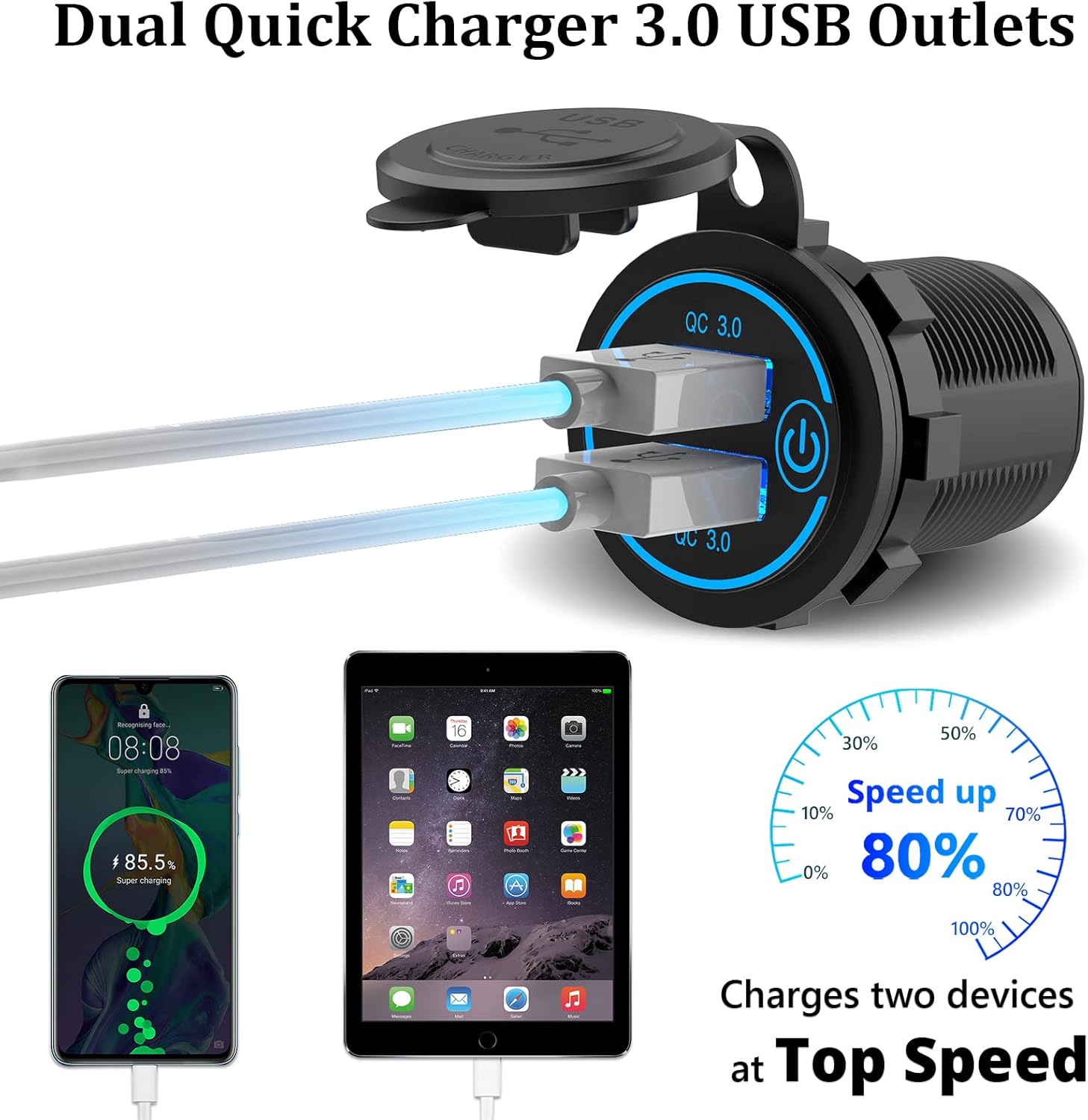 ORANGLES Car Charger Motorcycle & Boat Dual Fast Charge Adapter - high resolution display - Image 2 of 6 | perfect for office | California | Free Shipping ORANGLES