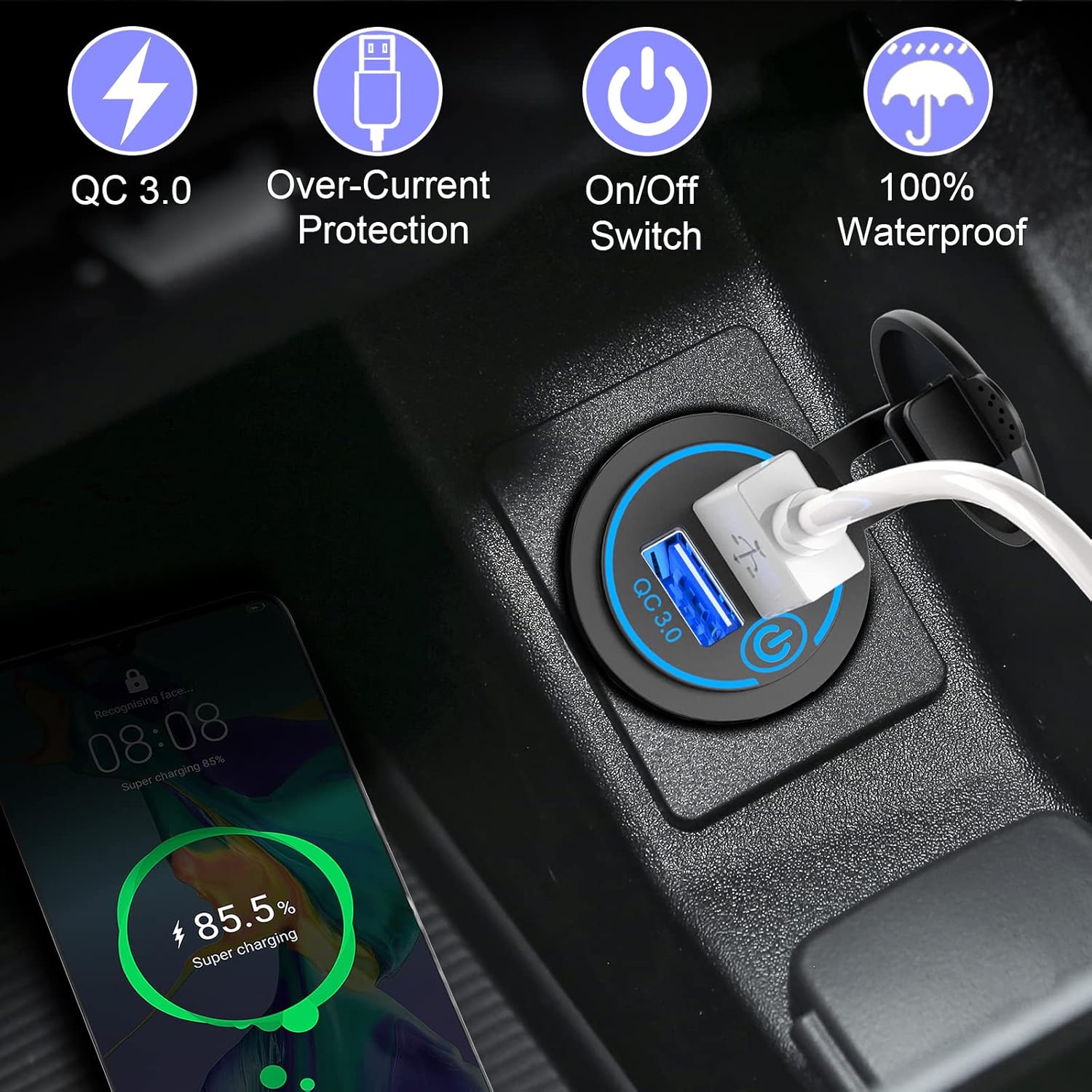 ORANGLES Car Charger Motorcycle & Boat Dual Fast Charge Adapter - detailed closeup view - Image 3 of 6 | great for travel | Texas | Free Shipping ORANGLES