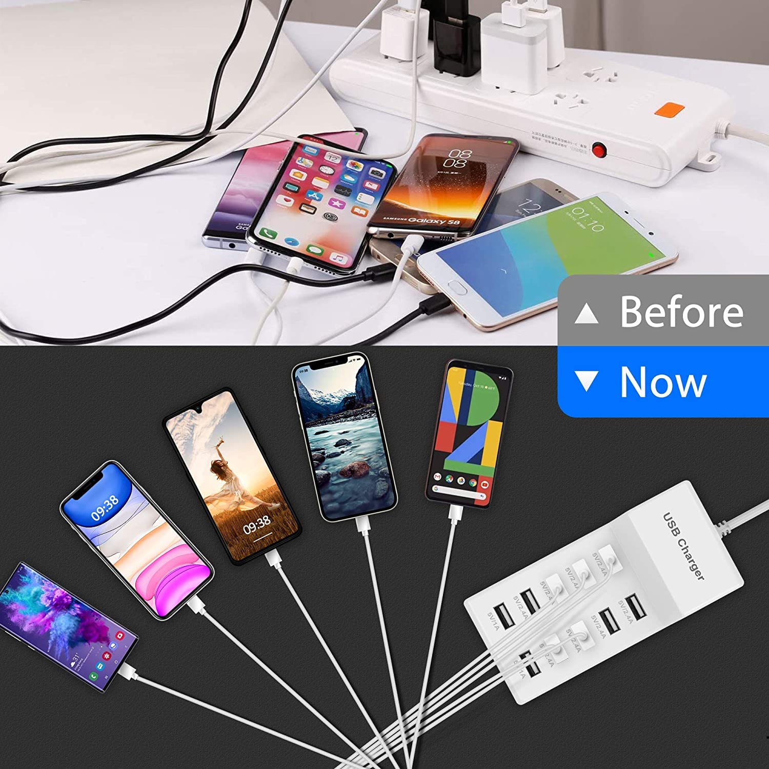 ORANGLES Fast Phone Charger 5V2A USB Multi‑Port Mobile Charging Hub - full product showcase - Image 5 of 5 | suitable for professionals | Florida | Free Shipping ORANGLES
