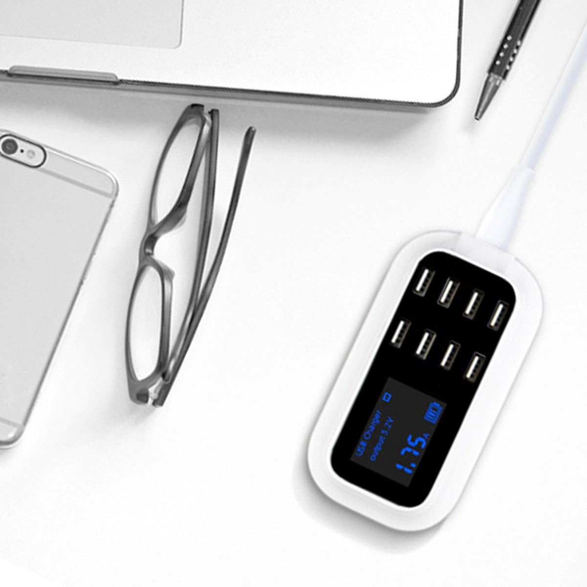 ORANGLES Charging Station 40W 8‑USB Digital Display Fast Charger Hub - angled perspective - Image 4 of 4 | excellent for daily use | New York | Free Shipping ORANGLES