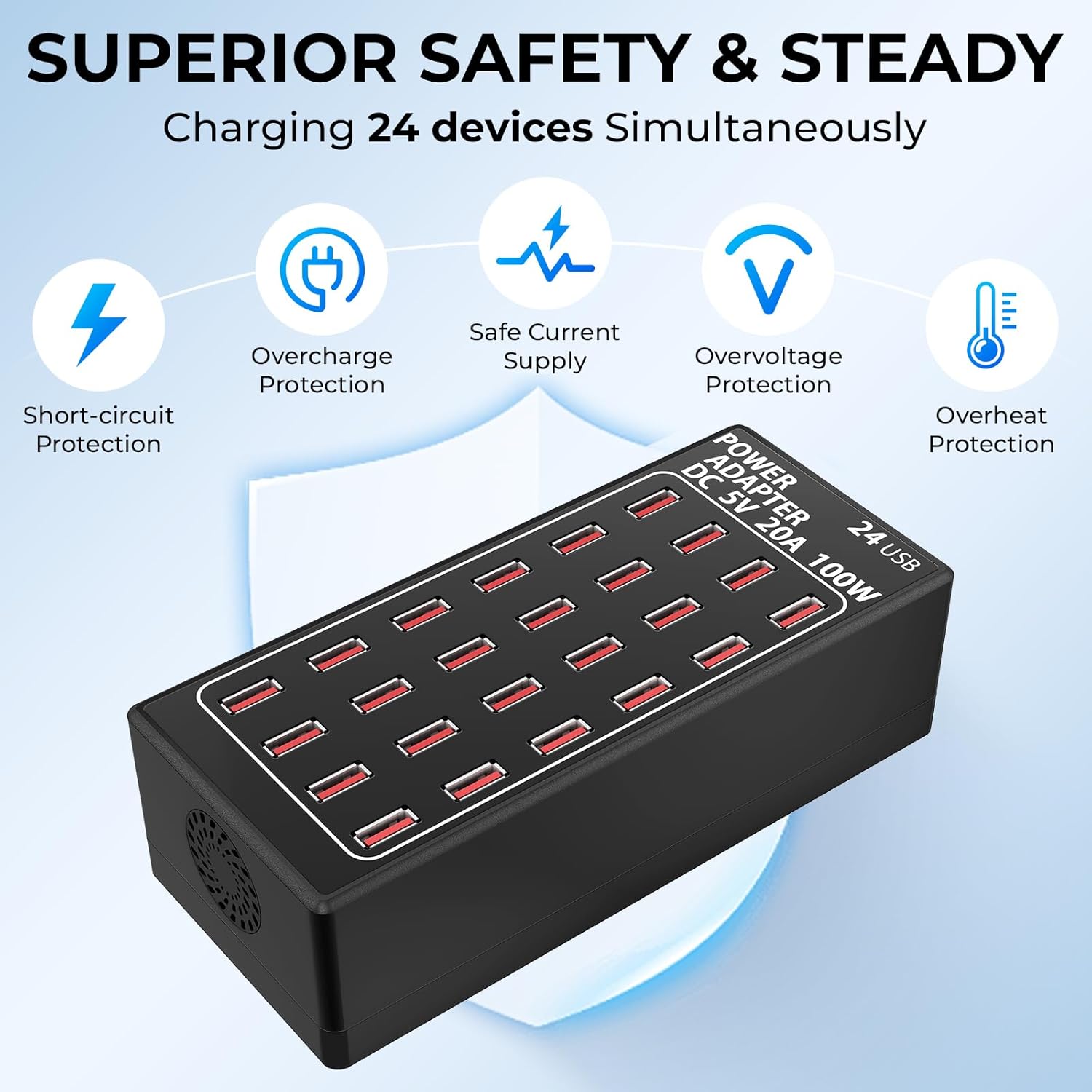 ORANGLES USB Charger Fast Charging 24‑Port Multi‑Device Power Hub - angled perspective - Image 4 of 6 | excellent for daily use | New York | Free Shipping ORANGLES