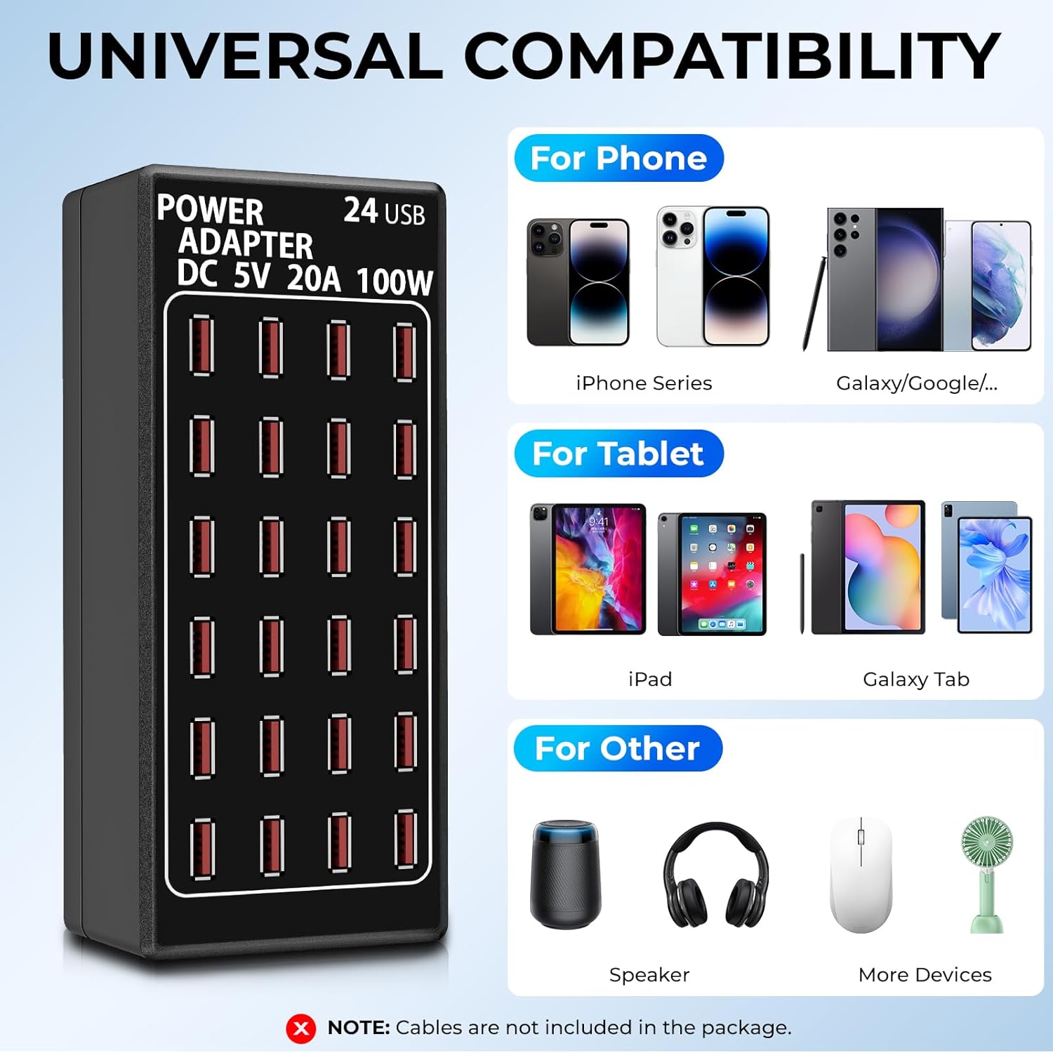 ORANGLES USB Charger Fast Charging 24‑Port Multi‑Device Power Hub - full product showcase - Image 5 of 6 | suitable for professionals | Florida | Free Shipping ORANGLES