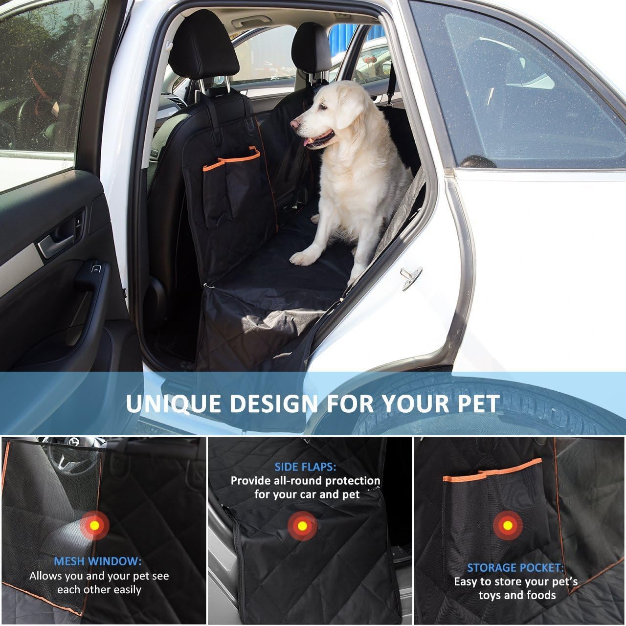 ORANGLES Dog Car Seat Cover Hammock with Mesh View & Safety Protector - angled perspective - presenting advantages - Image 4 of 4 | fits any environment | Purchase Dog Car Seat Cover Hammock with Mesh View & Safety Protector Michigan | Free Shipping ORANGLES