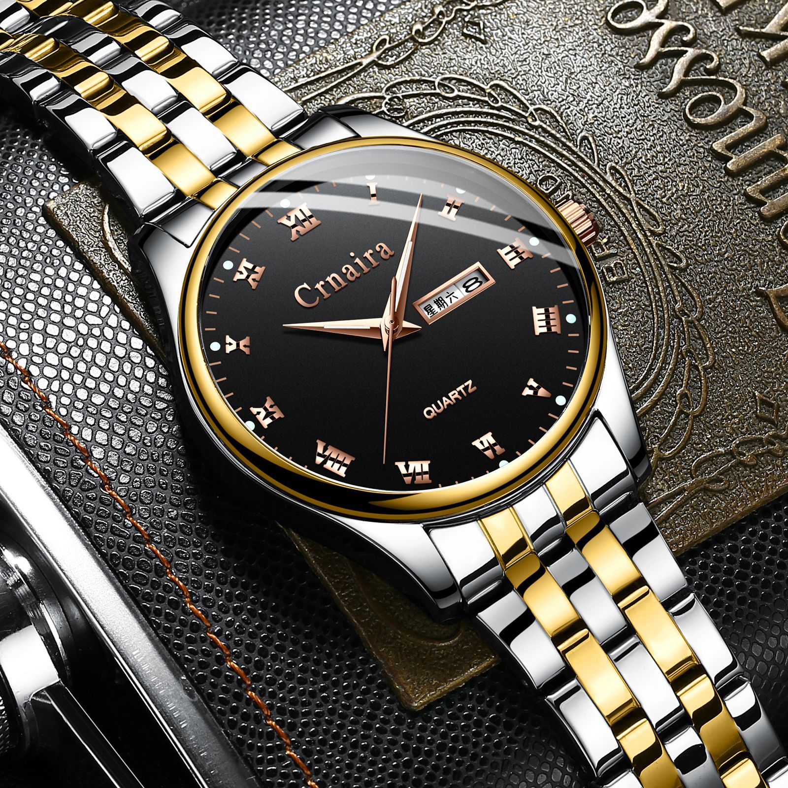 Men’s Fashion Waterproof Diamond Quartz Watch – Elegant & Durable