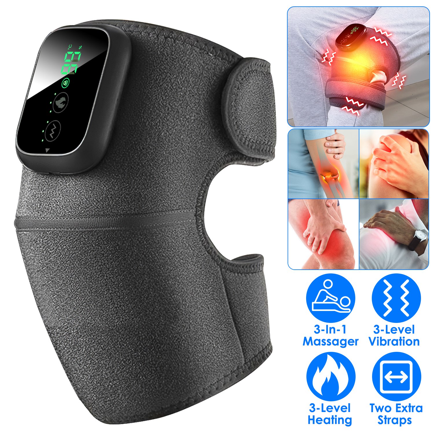 ORANGLES Knee Massager with Heat 3‑in‑1 Heated Brace for Knee, Shoulder, and Elbow with Vibration Therapy - high resolution display - Image 2 of 6 | perfect for office | California | Free Shipping ORANGLES