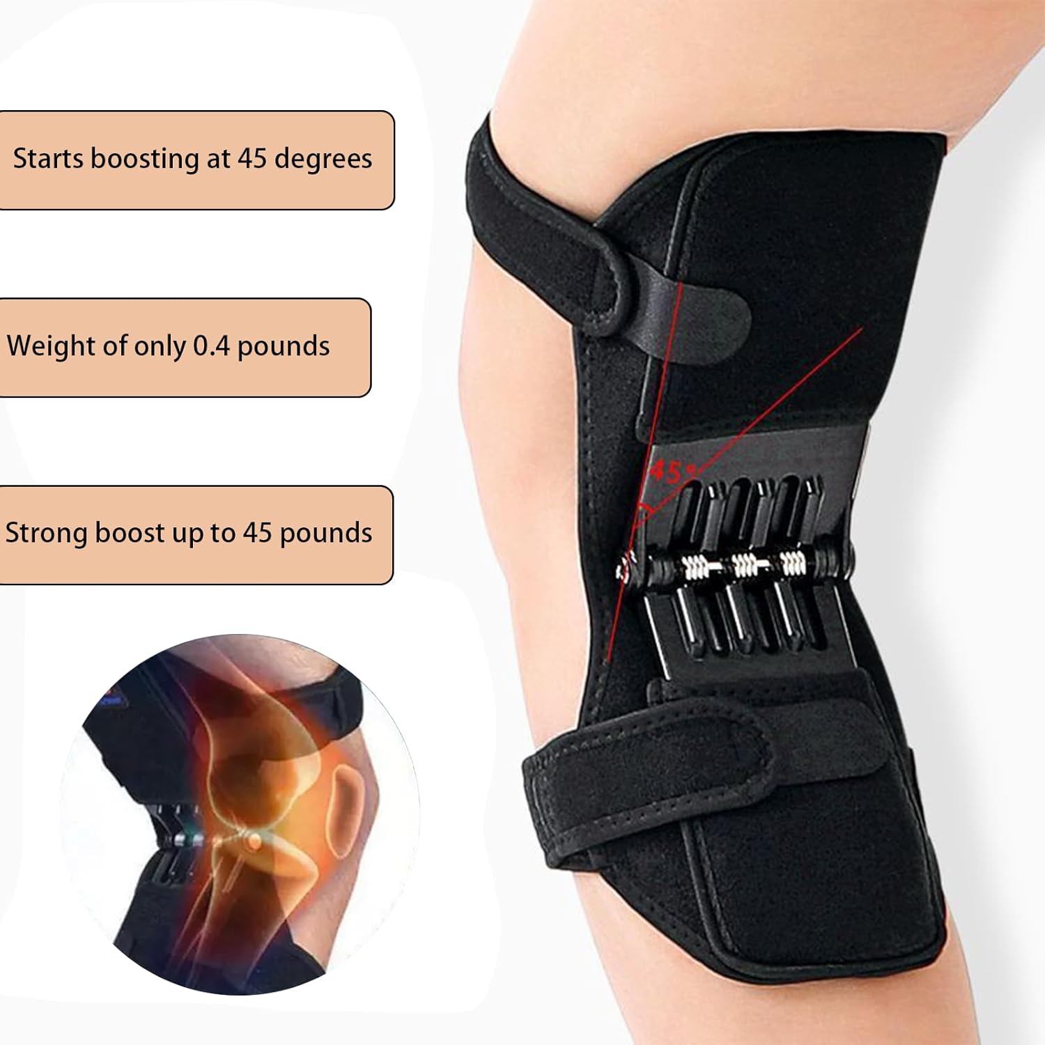 ORANGLES Knee Brace Joint Power Support with 4‑Spring Ergonomic Stabilizer Pads (2 Pack) - angled perspective - Image 4 of 6 | excellent for daily use | New York | Free Shipping ORANGLES