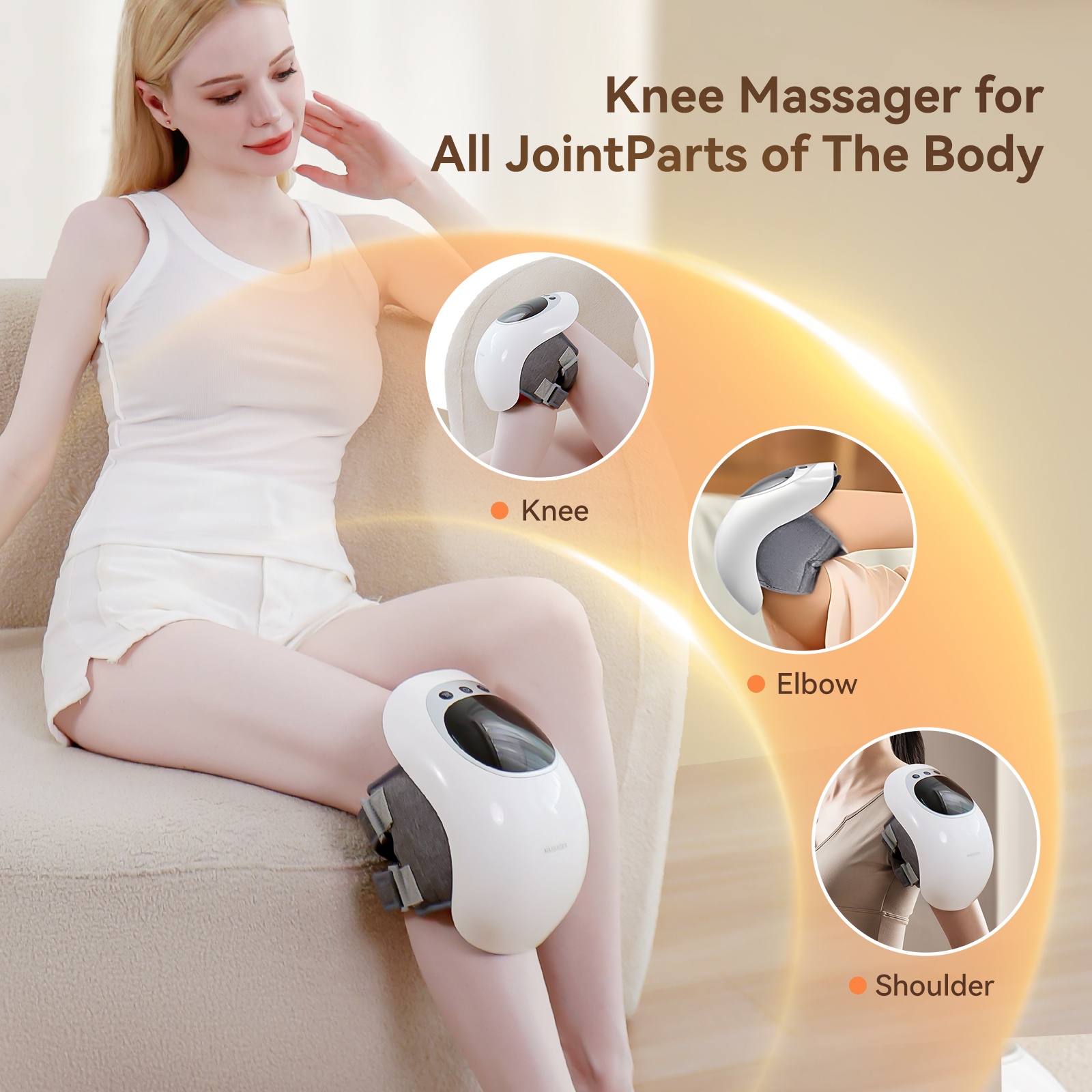 ORANGLES Knee Massager Wireless LED Heat and Vibration Therapy for Pain Relief and Joint Support - detailed closeup view - Image 3 of 6 | great for travel | Texas | Free Shipping ORANGLES