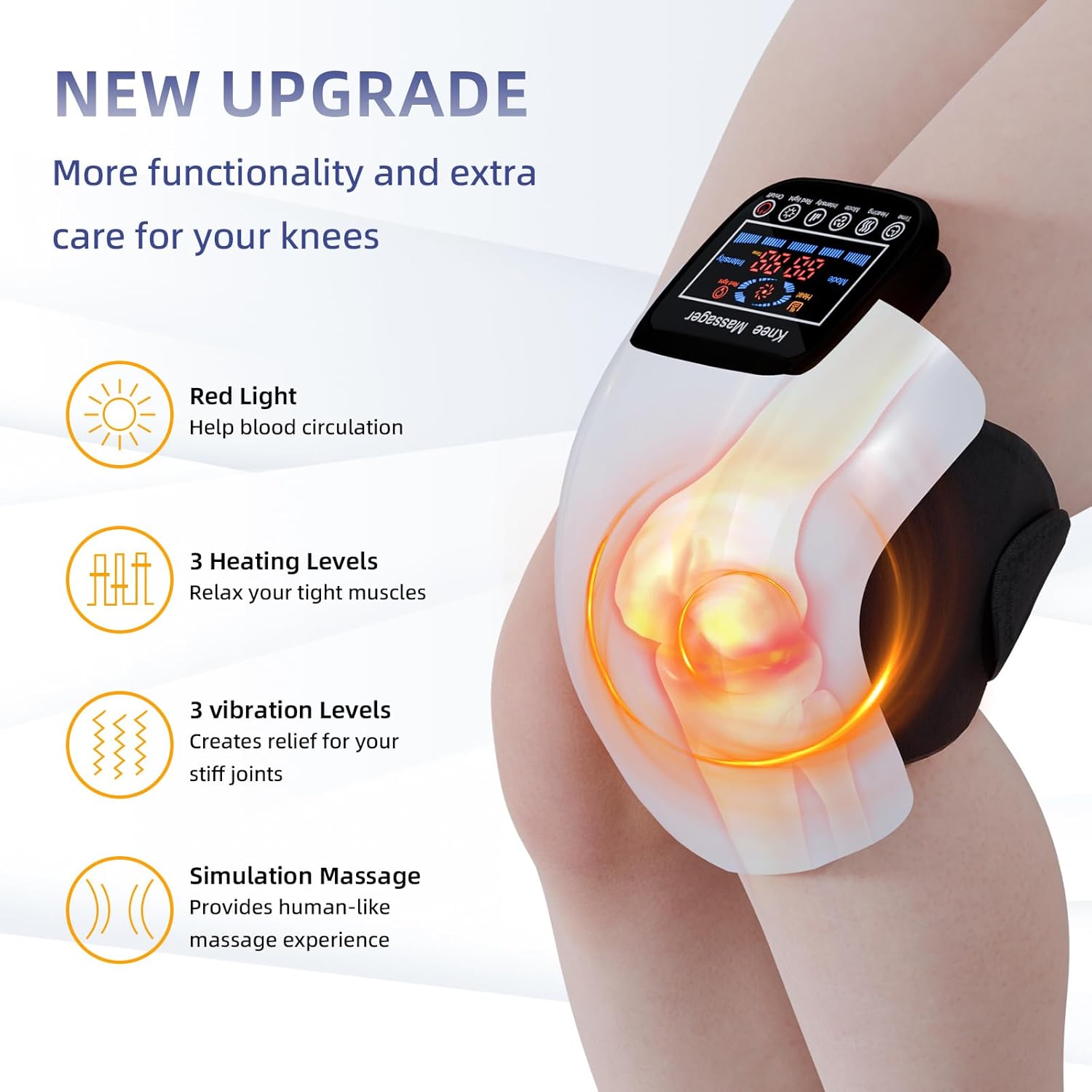 ORANGLES Knee Massager Electric Heated Knee Pads for Therapy, Pain Relief, and Joint Support - high resolution display - Image 2 of 6 | perfect for office | California | Free Shipping ORANGLES