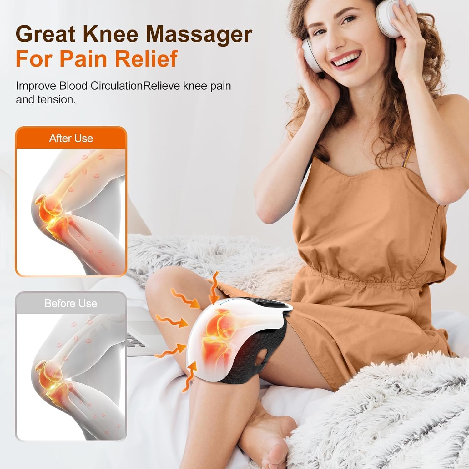 ORANGLES Knee Massager Intelligent Electric Kneading, Heating, Infrared, and Vibration Therapy (Rechargeable) - angled perspective - Image 4 of 6 | excellent for daily use | New York | Free Shipping ORANGLES