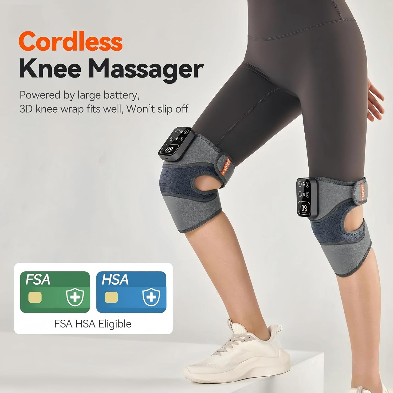 ORANGLES Pain Relief Massager Smart Rechargeable Knee Pad with Bandage Design for Comfort and Recovery - detailed closeup view - Image 3 of 6 | great for travel | Texas | Free Shipping ORANGLES
