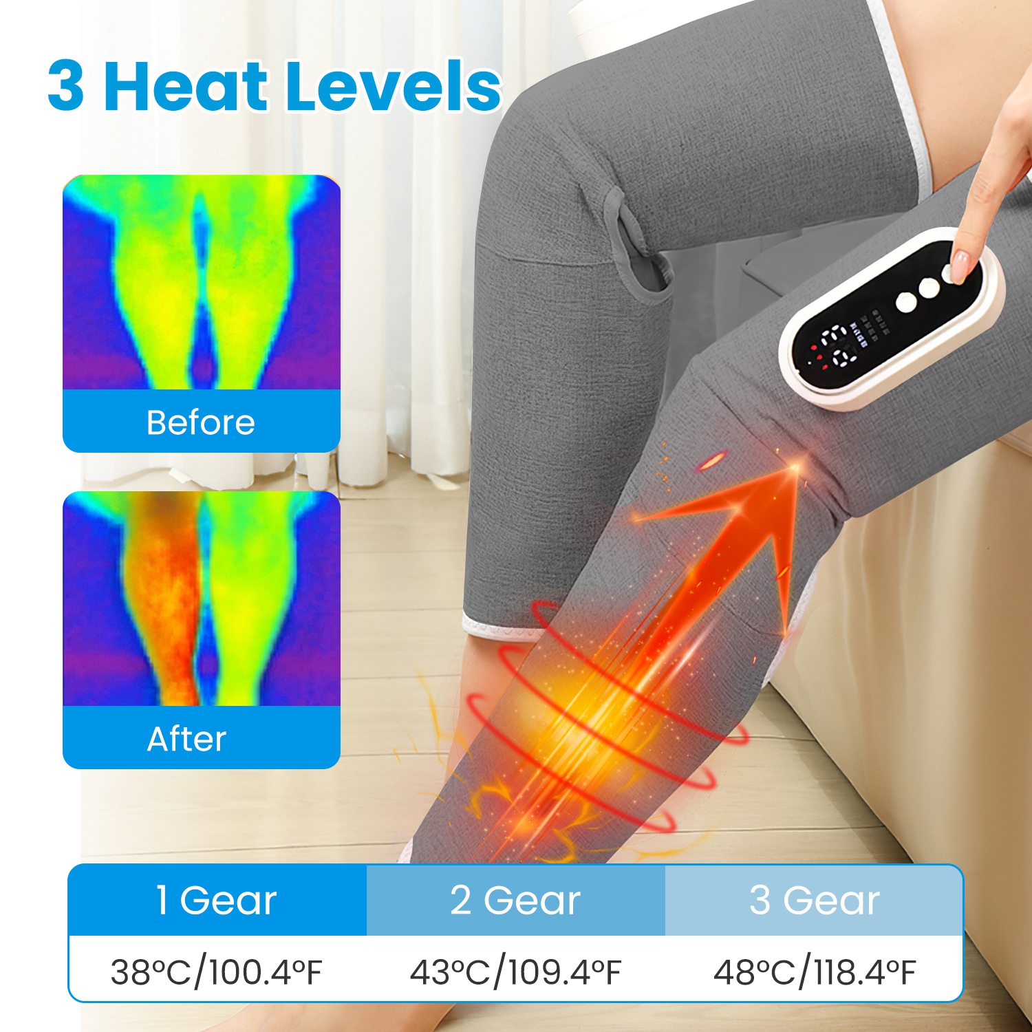 ORANGLES Air Compression Leg Massager Cordless Heat Therapy for Thigh, Knee, and Calf Pain Relief - high resolution display - Image 2 of 5 | perfect for office | California | Free Shipping ORANGLES