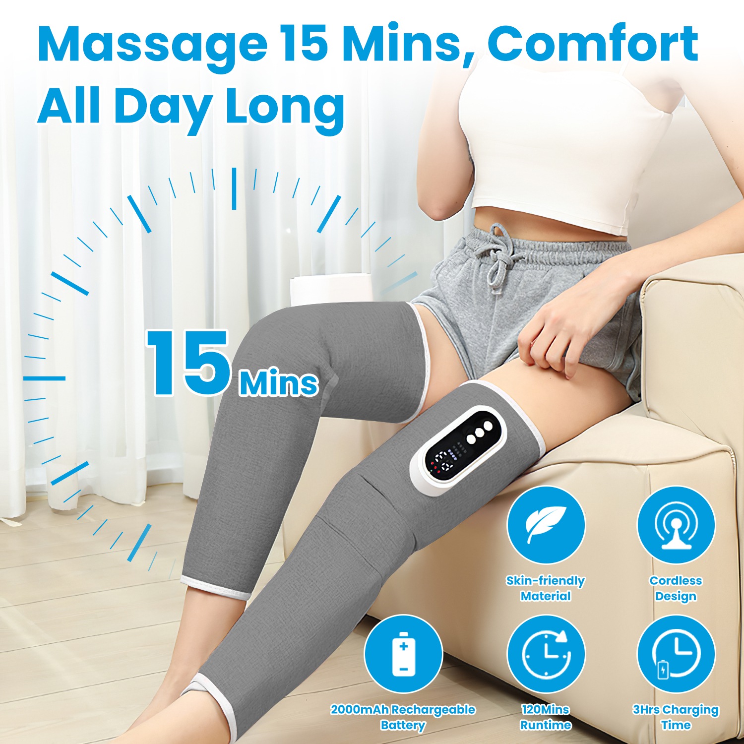 ORANGLES Air Compression Leg Massager Cordless Heat Therapy for Thigh, Knee, and Calf Pain Relief - detailed closeup view - Image 3 of 5 | great for travel | Texas | Free Shipping ORANGLES
