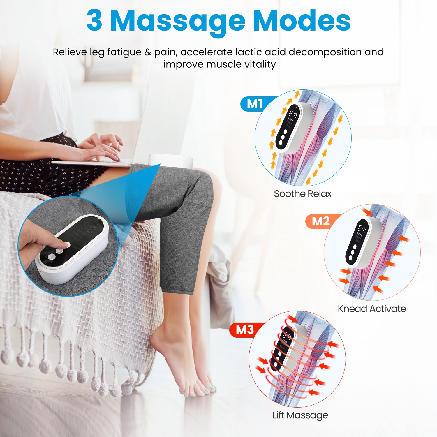 ORANGLES Air Compression Leg Massager Cordless Heat Therapy for Thigh, Knee, and Calf Pain Relief - full product showcase - Image 5 of 5 | suitable for professionals | Florida | Free Shipping ORANGLES