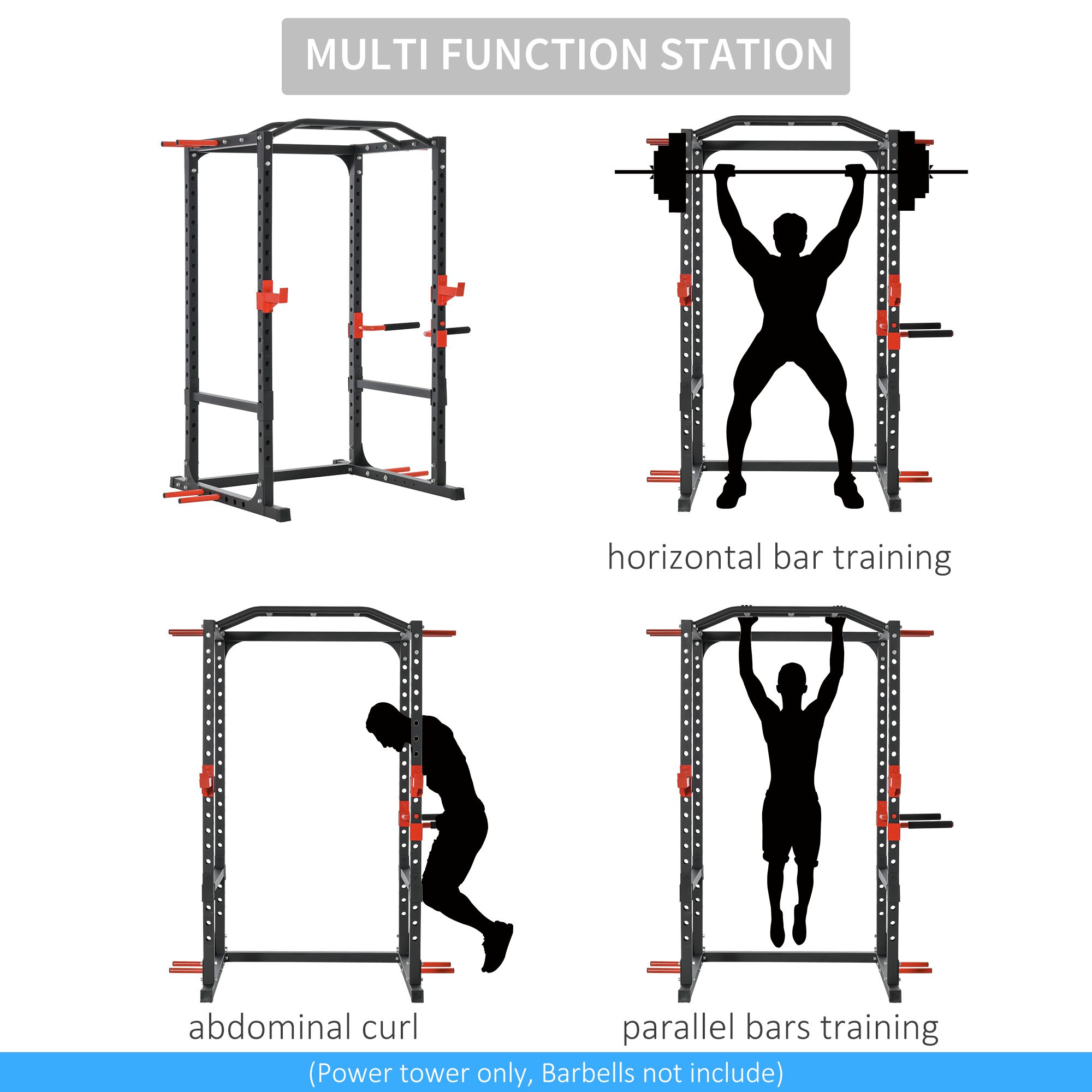 ORANGLES Adjustable Power Tower – Dip Station, Pull Up Bar & Squat Rack for Home Strength Training - detailed closeup view - illustrating benefits - Image 3 of 5 | created for all | Shop Adjustable Power Tower – Dip Station, Pull Up Bar & Squat Rack for Home Strength Training North Carolina | Free Shipping ORANGLES