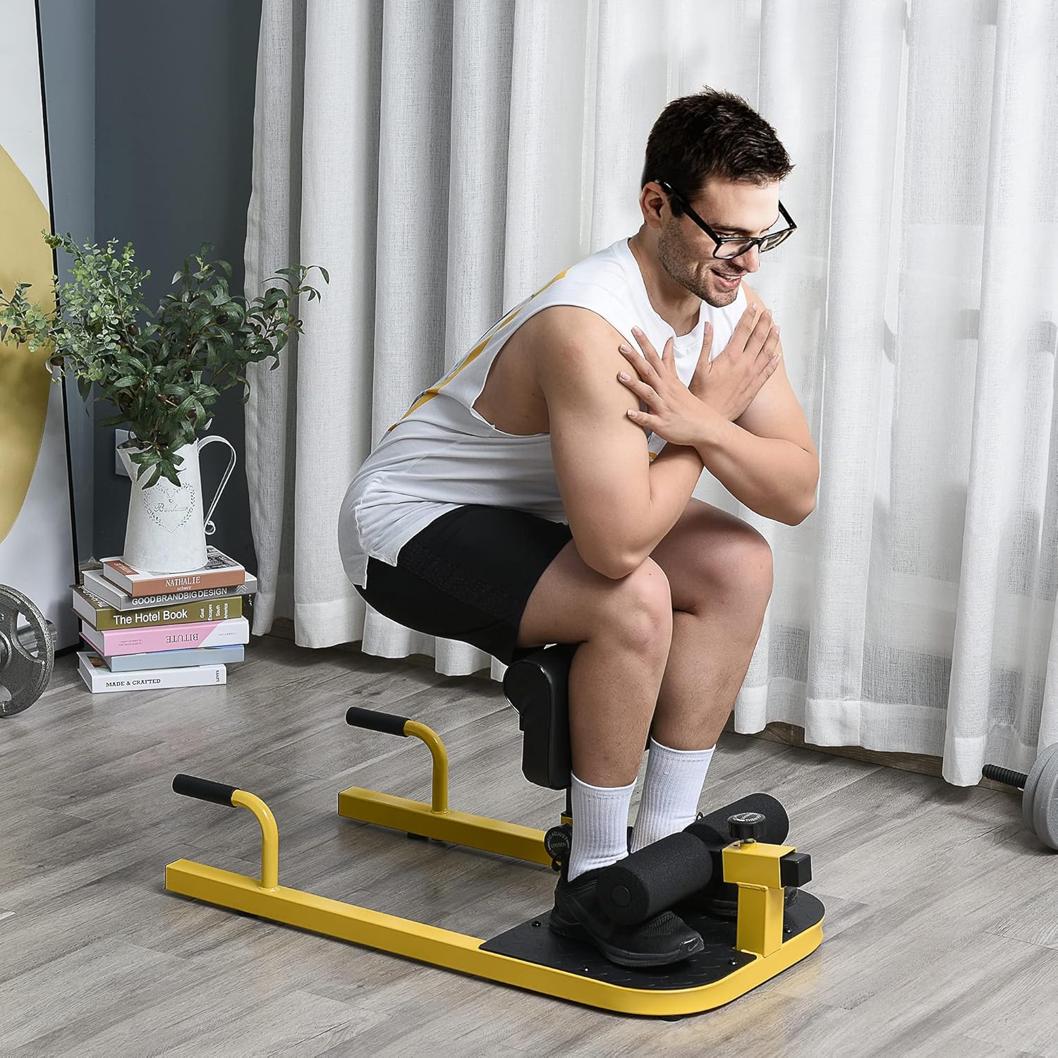 ORANGLES Push Up Machine 3‑in‑1 Padded Sit Up and Sissy Squat Trainer for Home Gym (Yellow) - high resolution display - Image 2 of 6 | perfect for office | California | Free Shipping ORANGLES