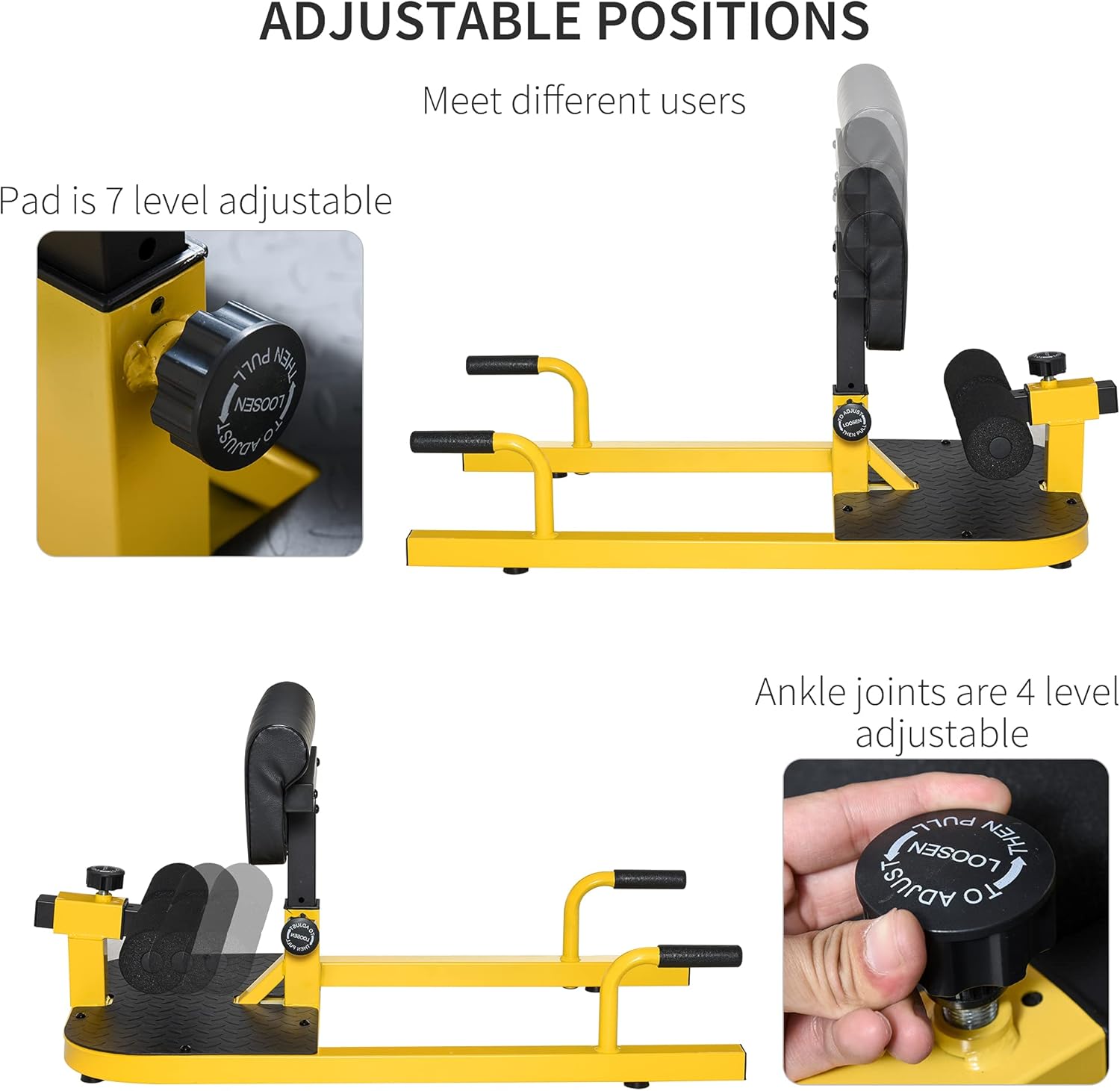 ORANGLES Push Up Machine 3‑in‑1 Padded Sit Up and Sissy Squat Trainer for Home Gym (Yellow) - detailed closeup view - Image 3 of 6 | great for travel | Texas | Free Shipping ORANGLES