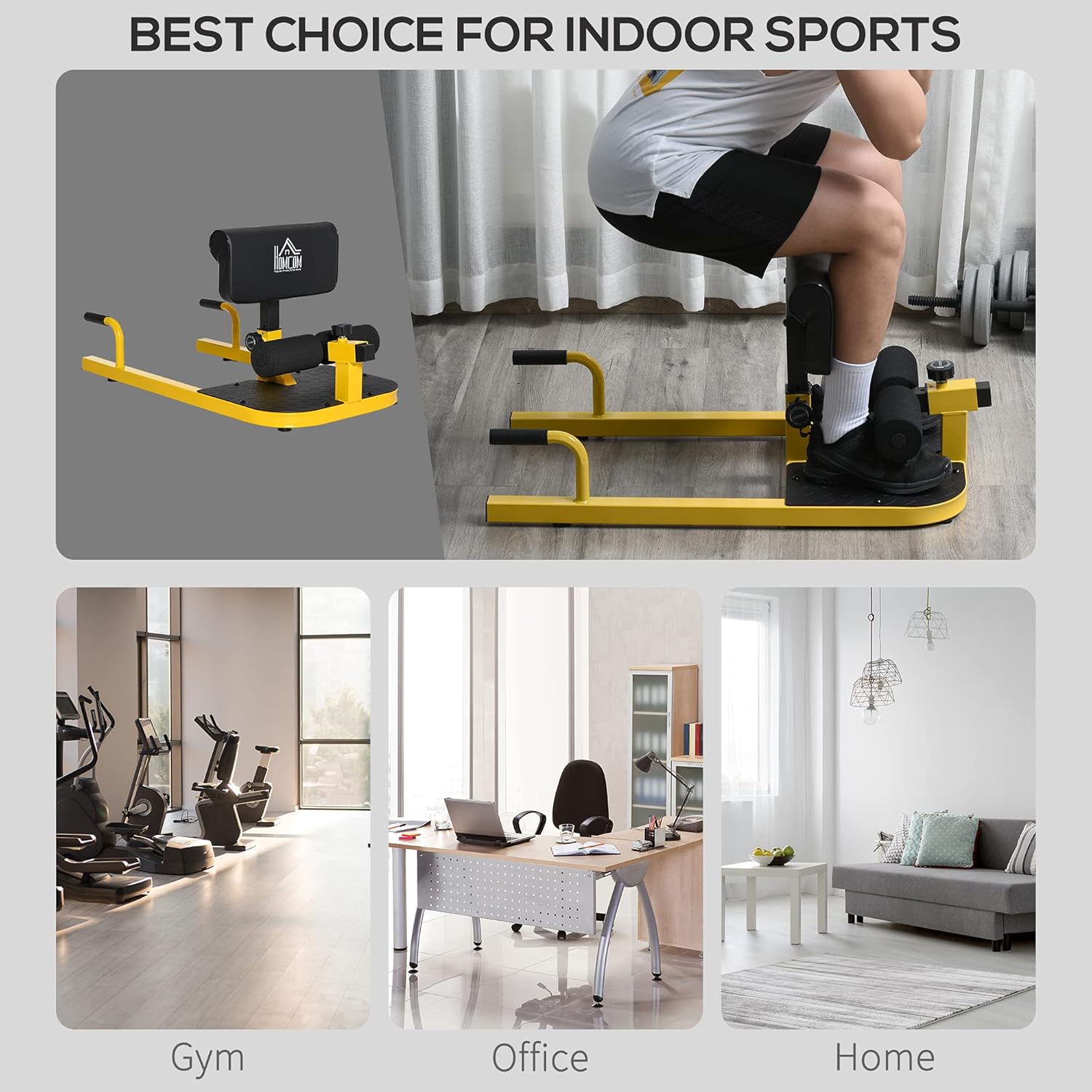 ORANGLES Push Up Machine 3‑in‑1 Padded Sit Up and Sissy Squat Trainer for Home Gym (Yellow) - angled perspective - Image 4 of 6 | excellent for daily use | New York | Free Shipping ORANGLES