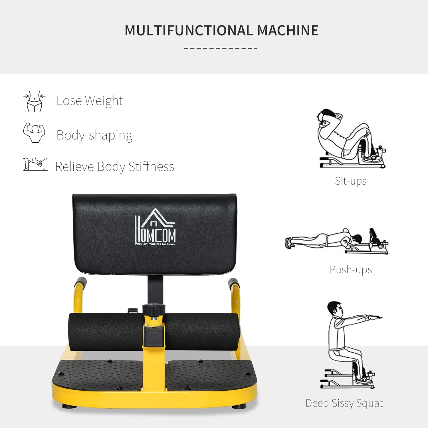 ORANGLES Push Up Machine 3‑in‑1 Padded Sit Up and Sissy Squat Trainer for Home Gym (Yellow) - full product showcase - Image 5 of 6 | suitable for professionals | Florida | Free Shipping ORANGLES
