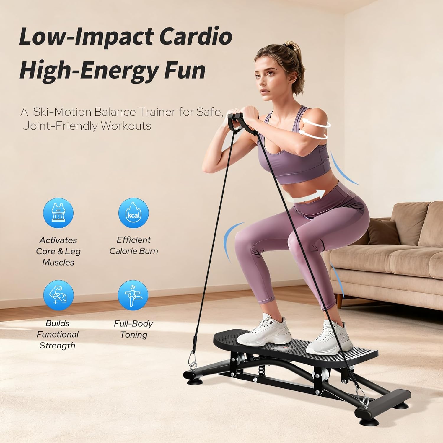 ORANGLES Ski Machines Fitness Sliding Indoor Ski Simulator with Resistance Bands - high resolution display - Image 2 of 6 | perfect for office | California | Free Shipping ORANGLES